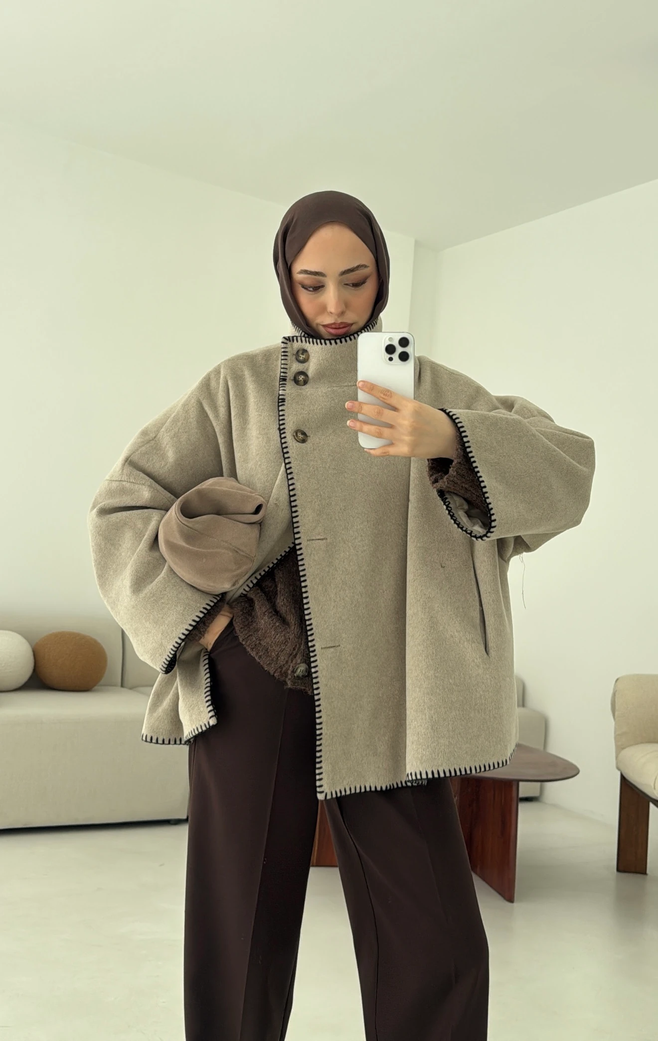 Nakış Detay Premium Kaban Vizon