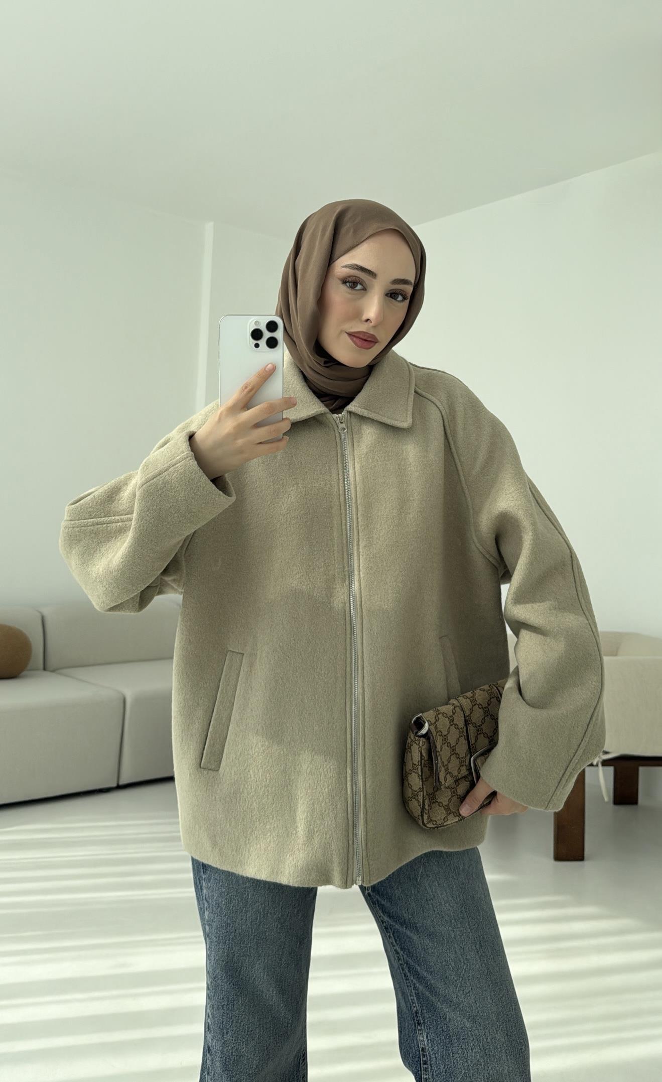 Fermuarlı Premıum Kece Ceket Küf Yeşili