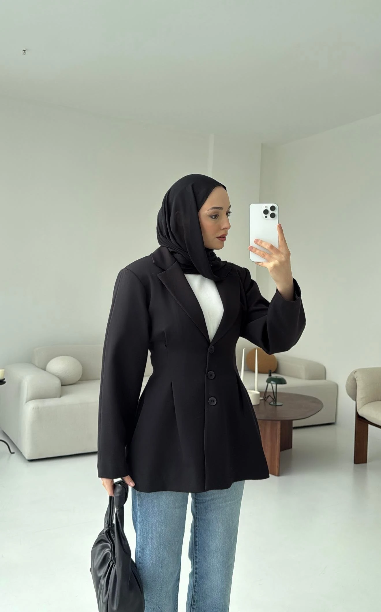 Belden Oturtmalı Tasarım Ceket Siyah