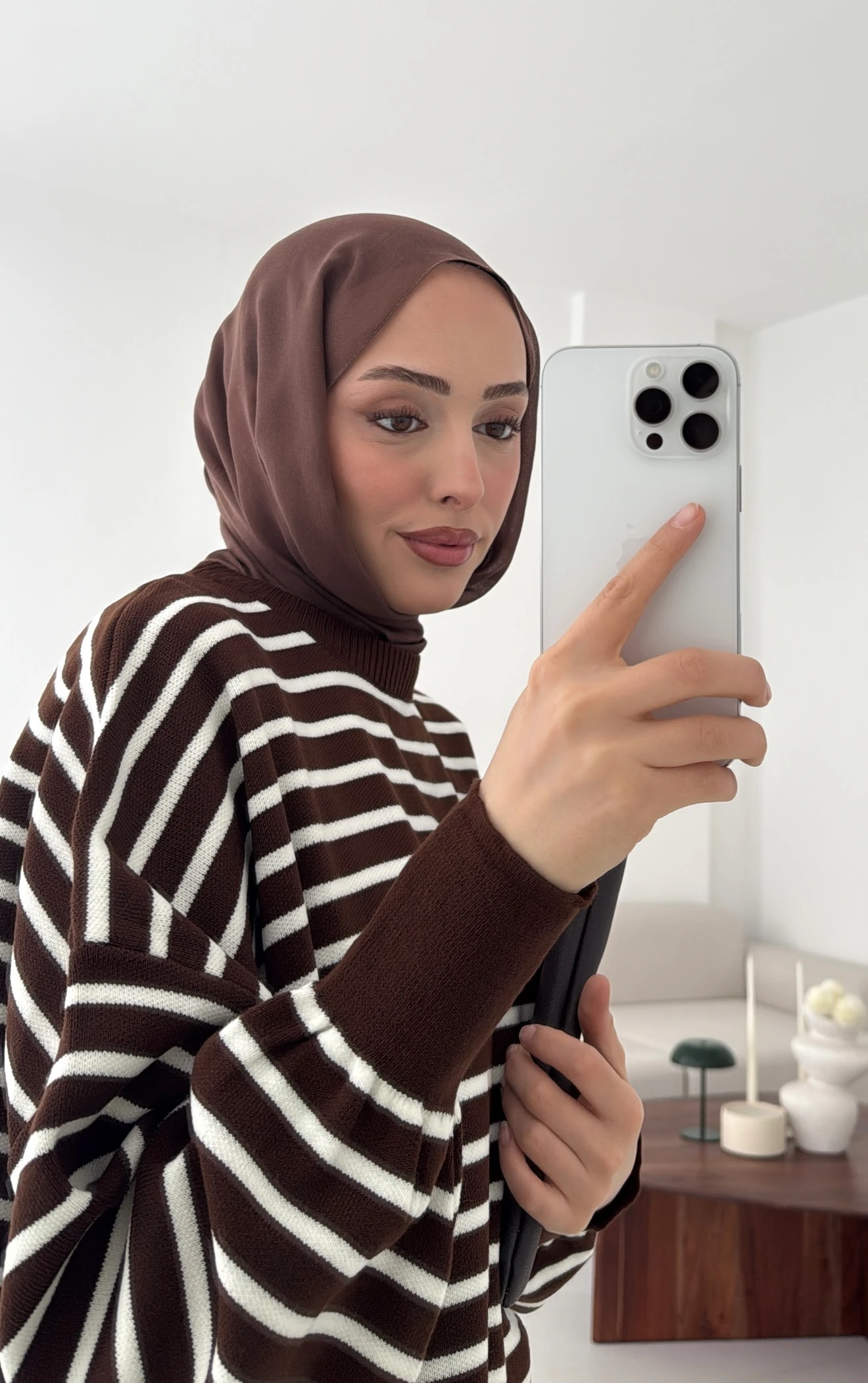 Çizgili Triko Kazak Kahve