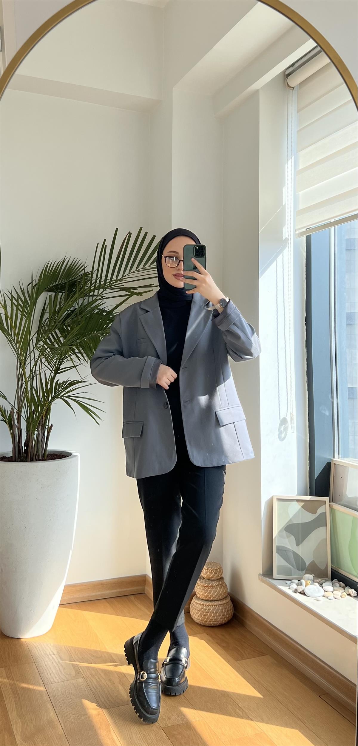 Oversize Kesim Blazer Ceket Antrasit