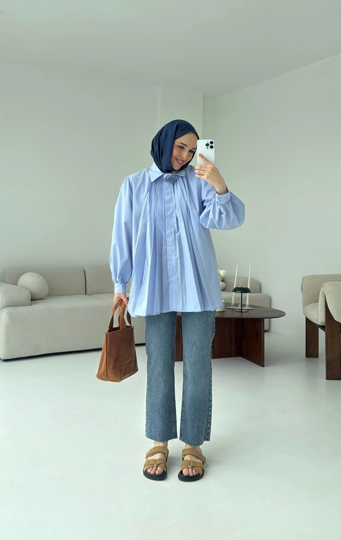 Pile Detay Gömlek Mavi