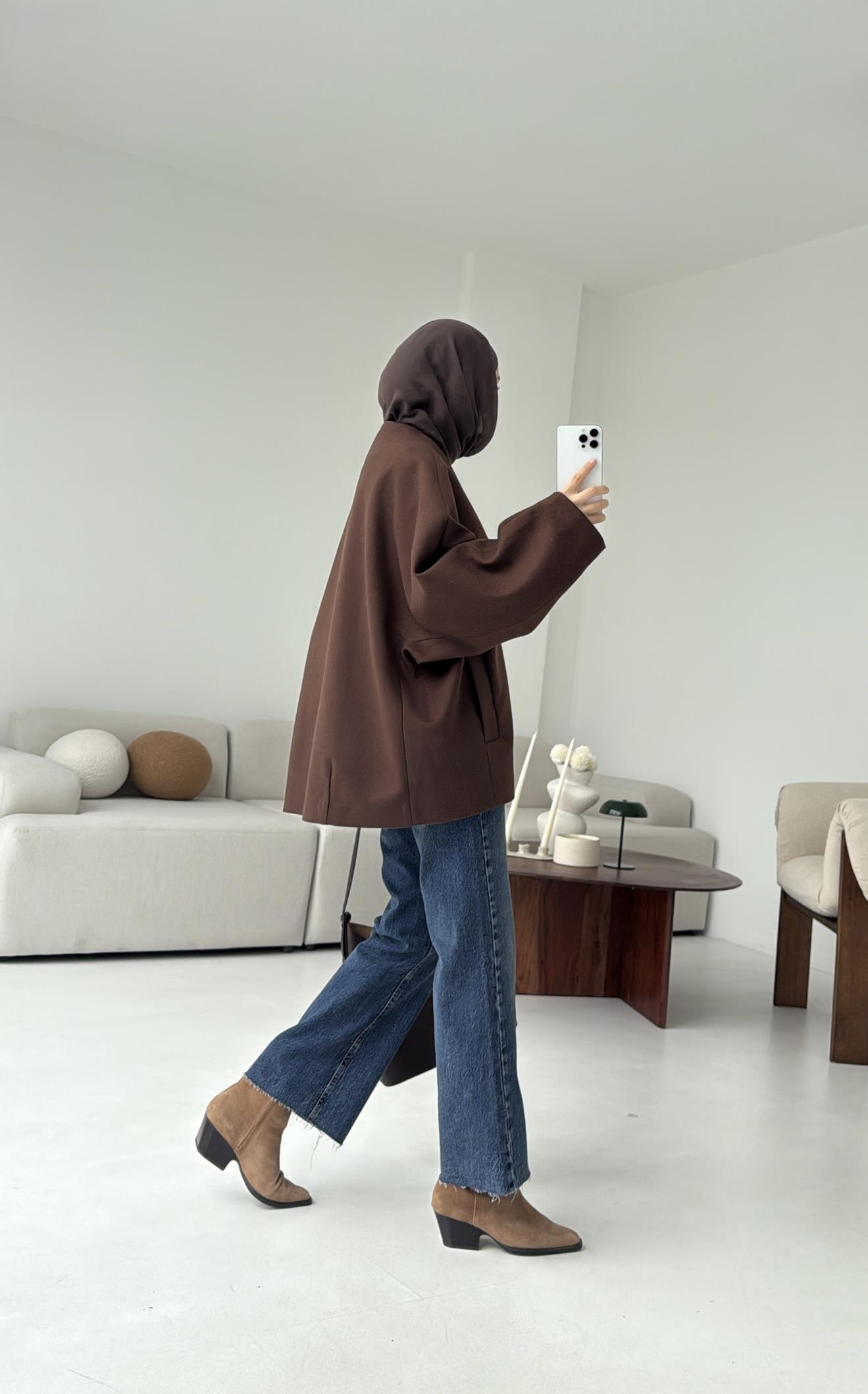 Soft Oversize Kaşe Kaban Kahve