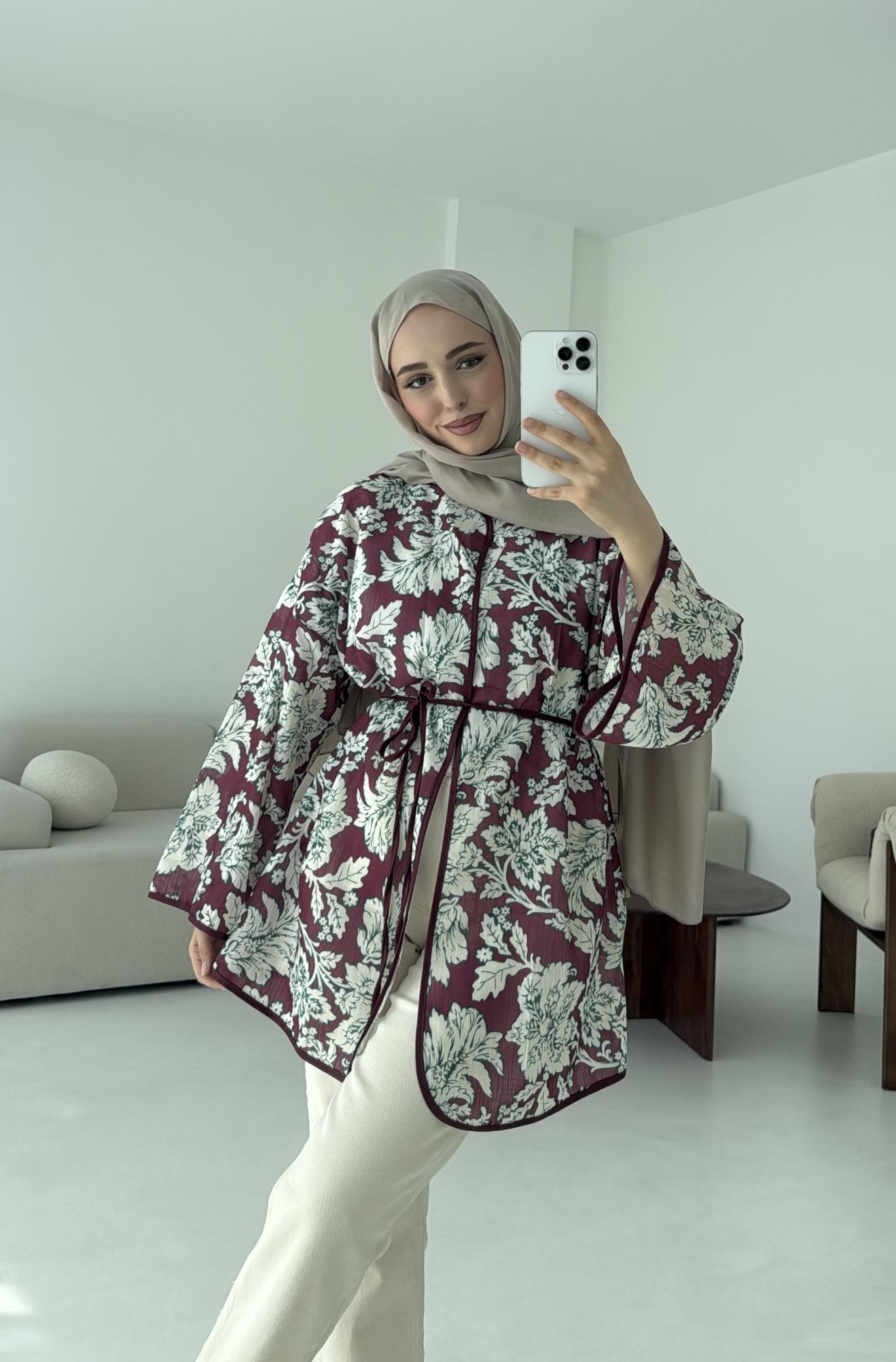 Dijital Baskılı Kimono Bordo