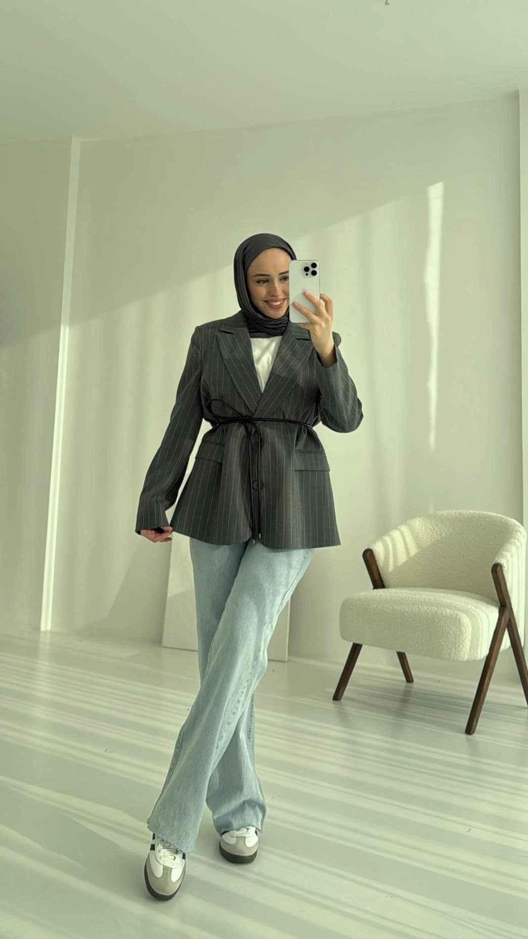 Kemer Detaylı Blazer Ceket Antrasit