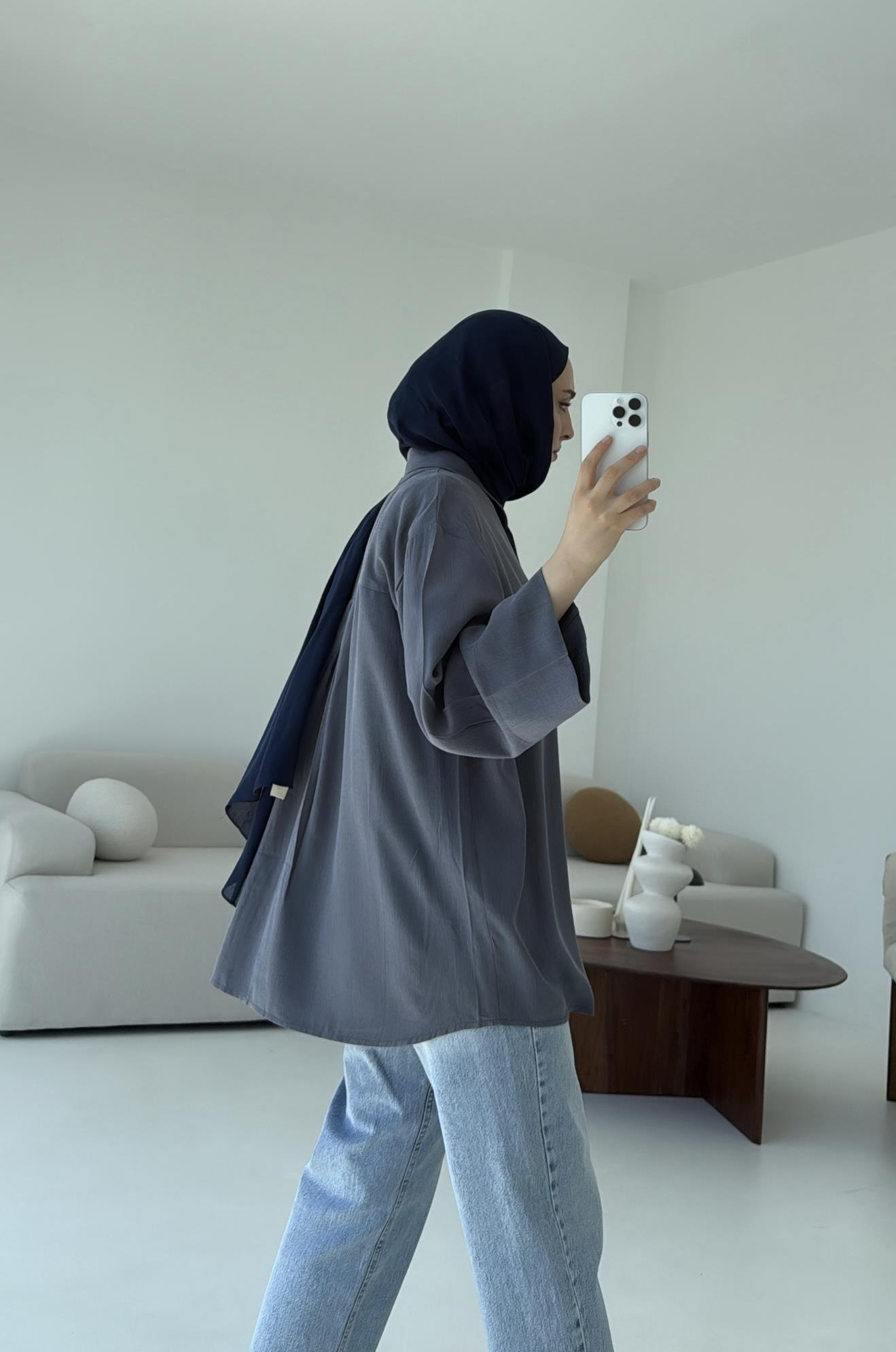 Tencel Yıkamalı Gömlek Antrasit