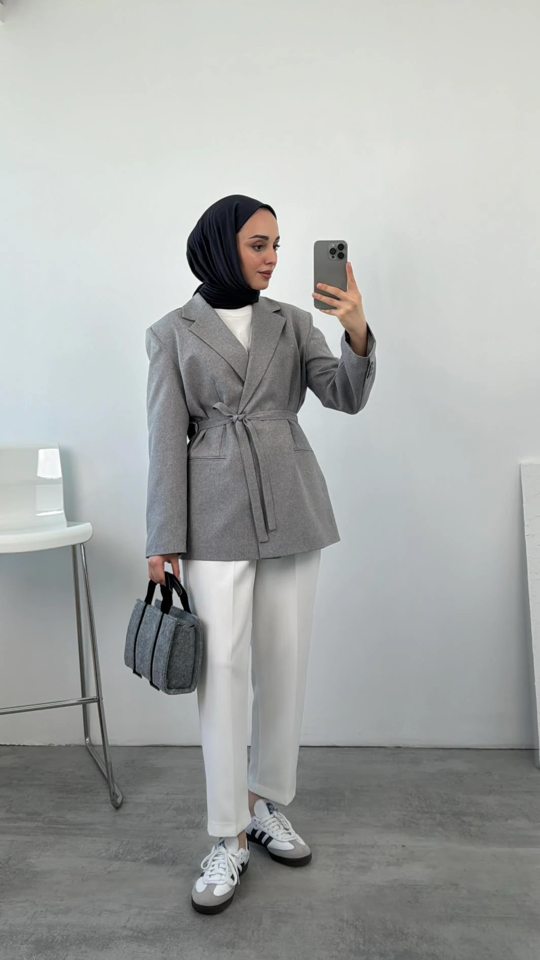 Bağlamalı Blazer Ceket Gri