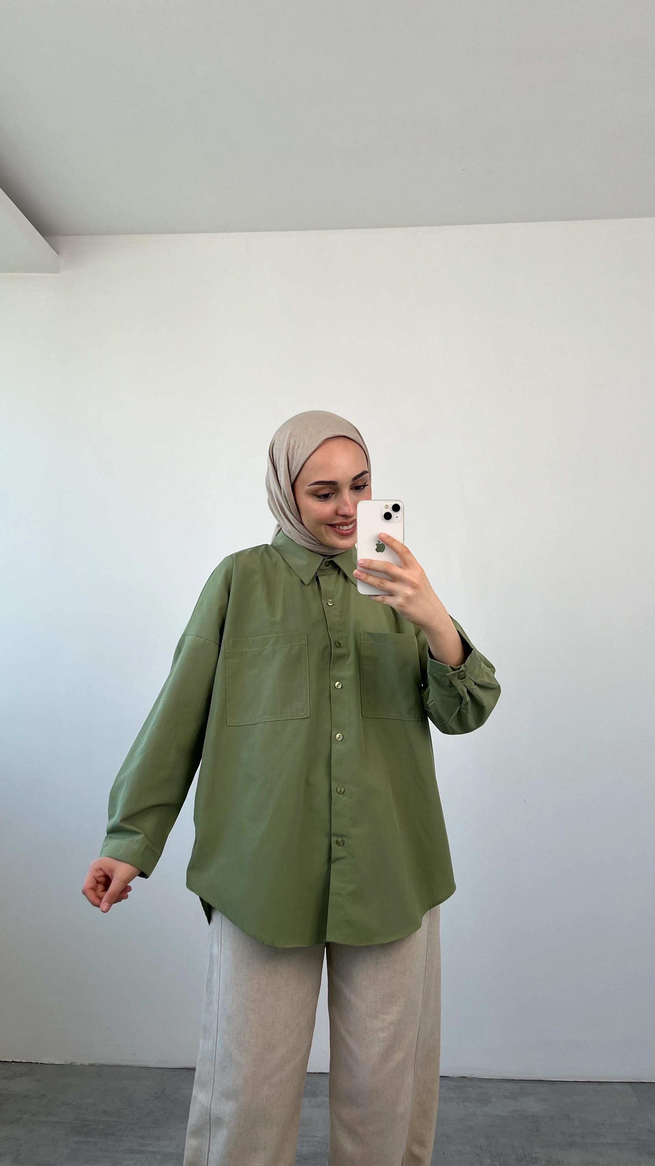 Poplin Çift Cep Gömlek Haki