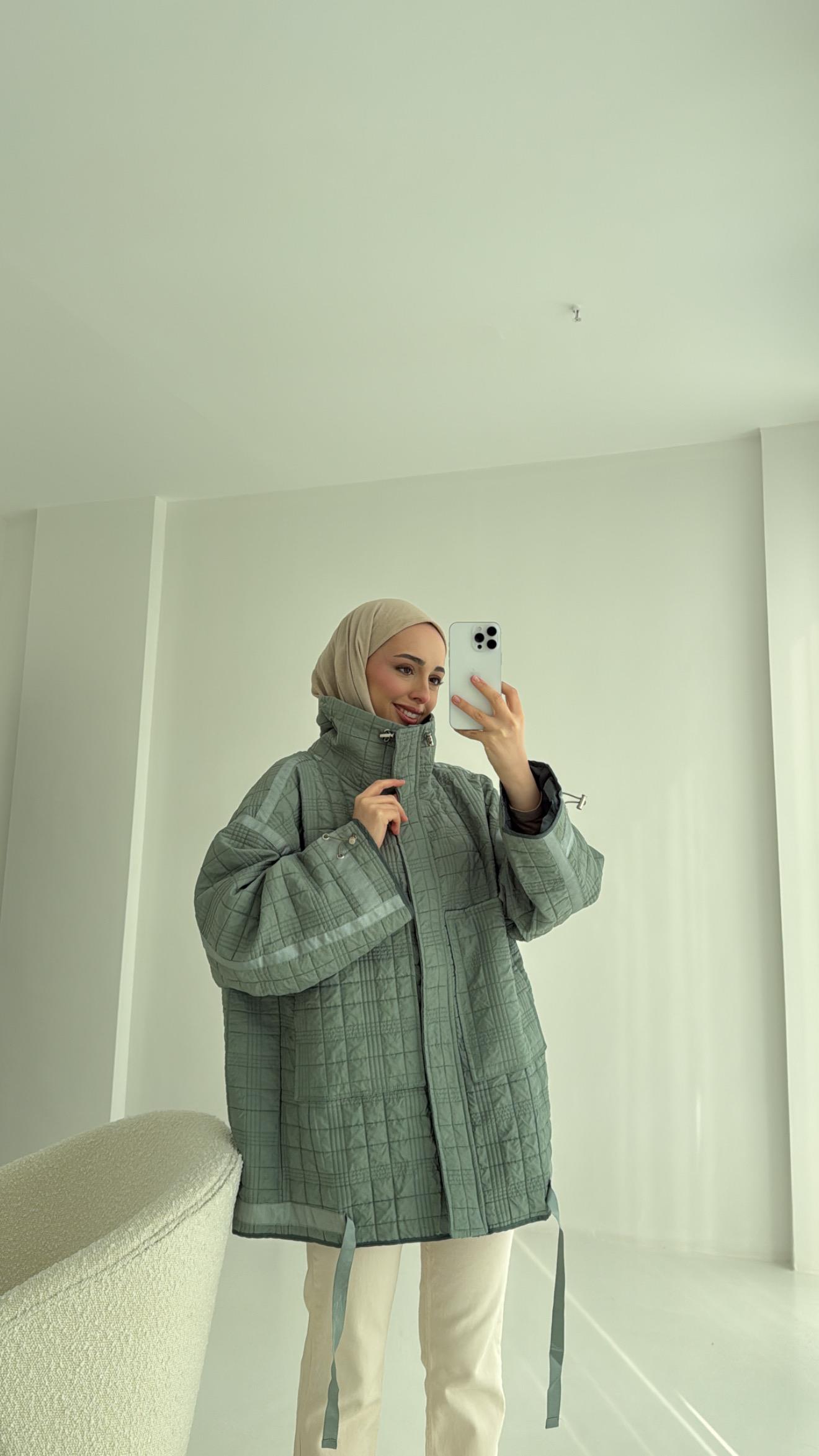 Kapitone Oversize Kol Detay Ceket Yeşil