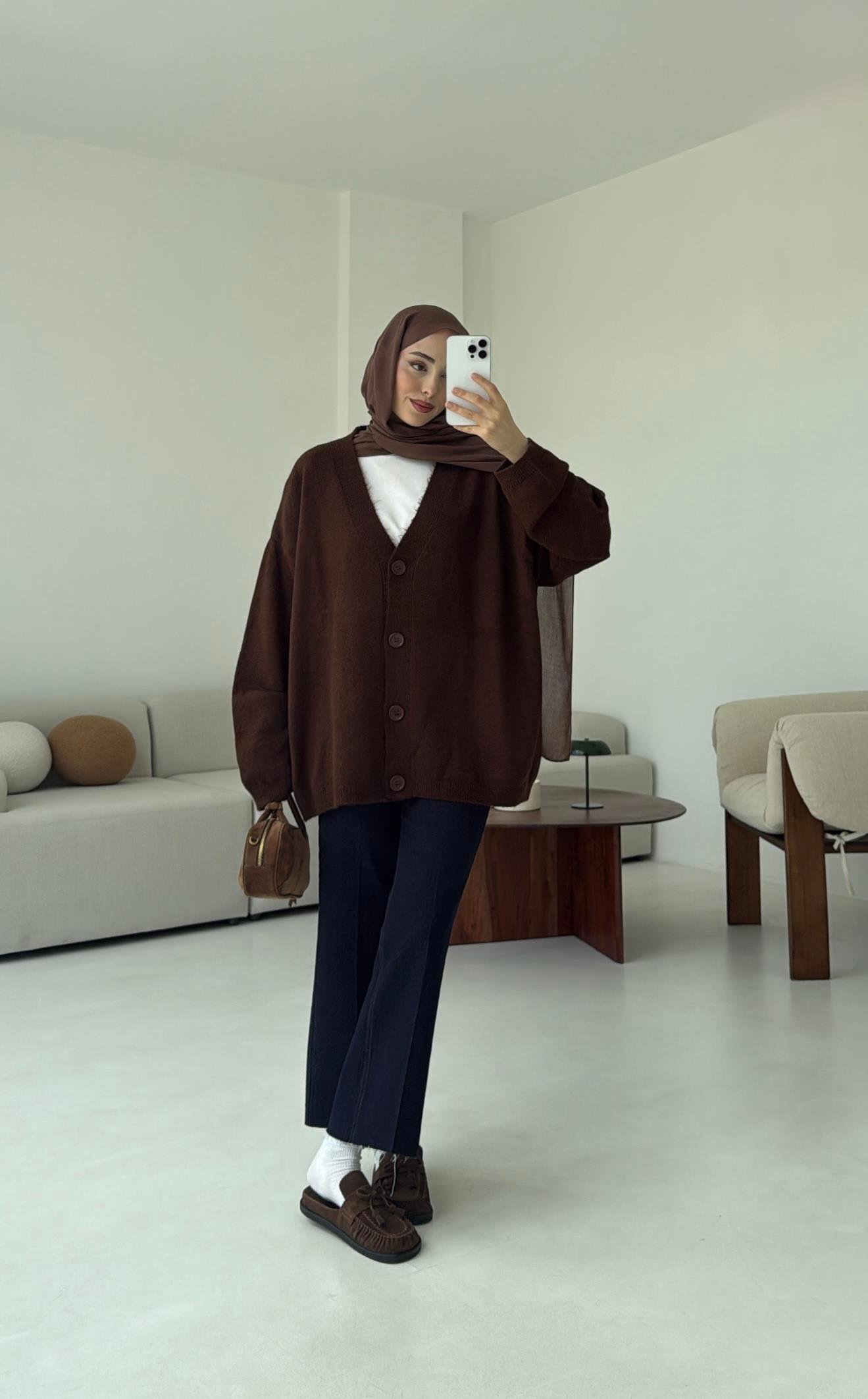 Oversize Yünlü Kazak Kahve