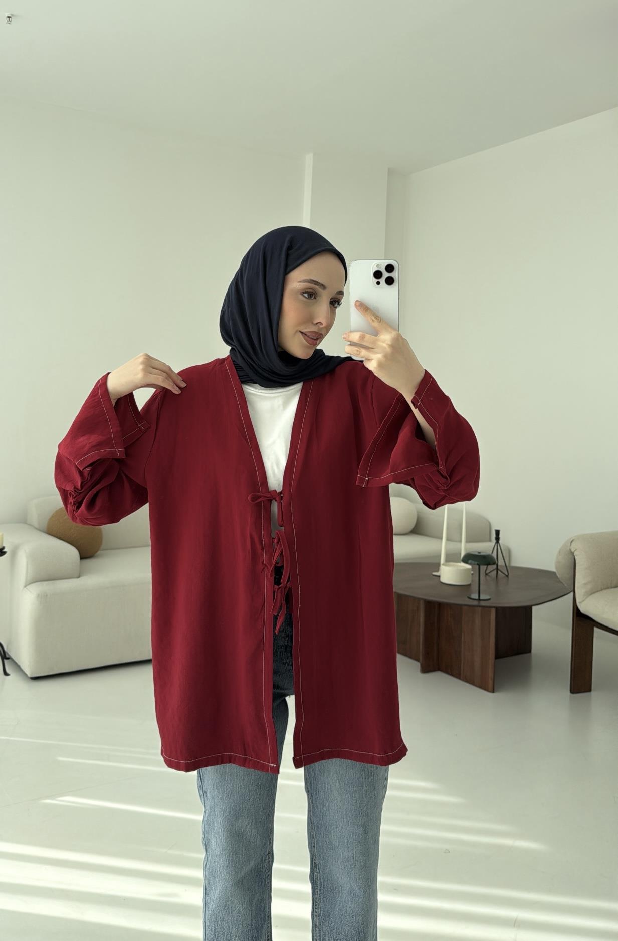 Dikiş Detaylı Kimono Kırmızı