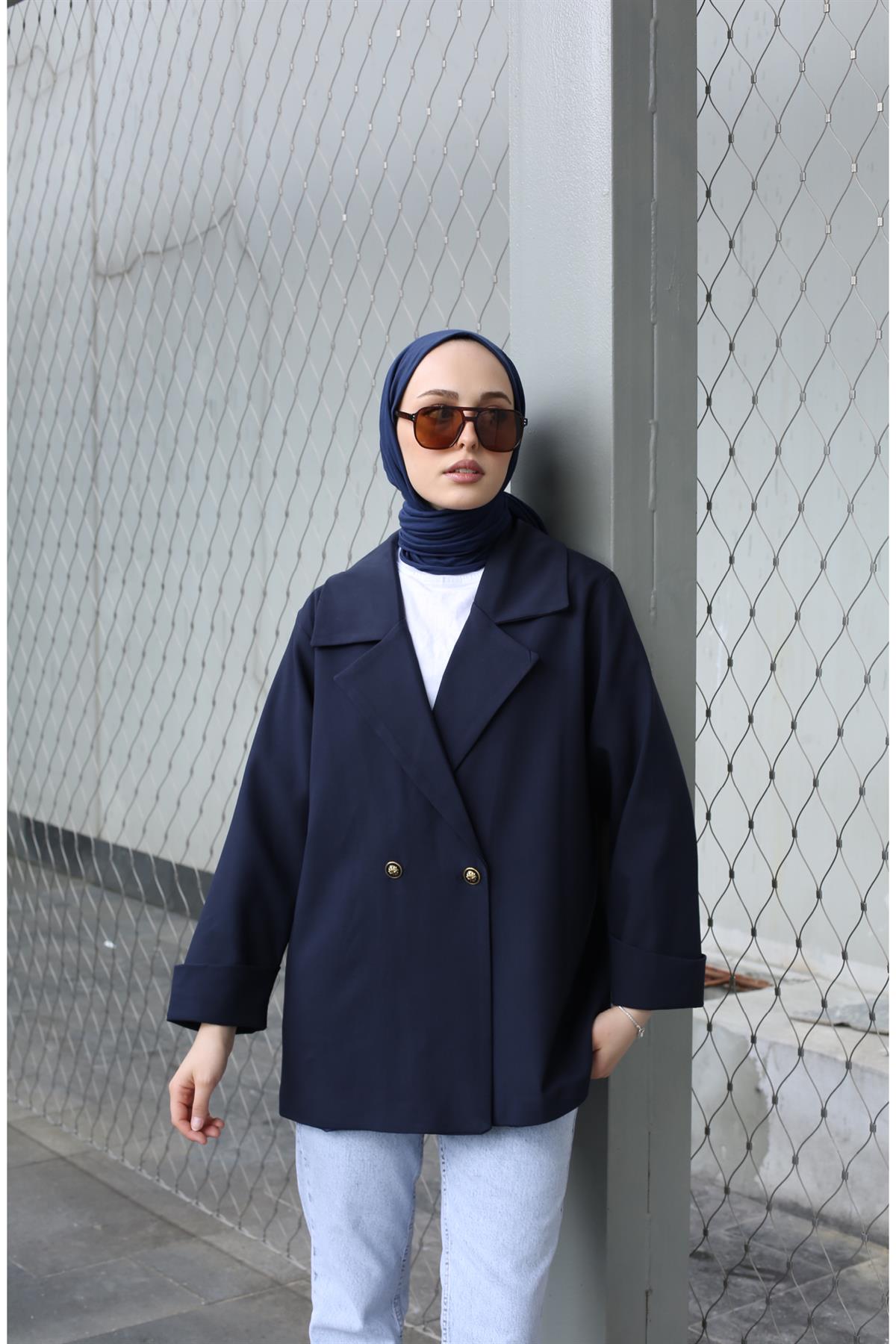 Double Kol Blazer Ceket Lacivert