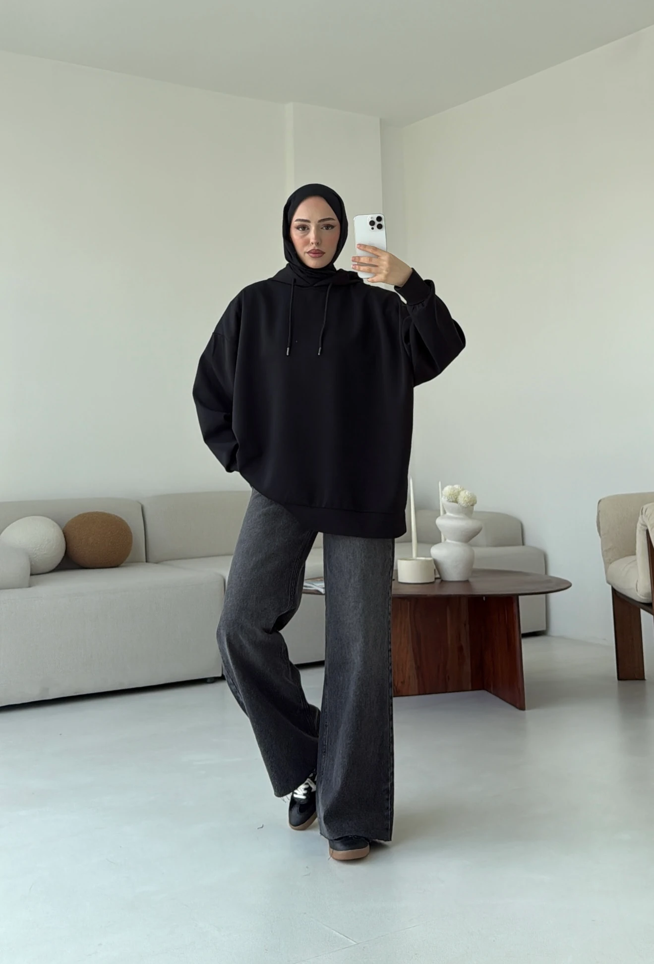 İki İplik Kapşonlu Sweat Siyah