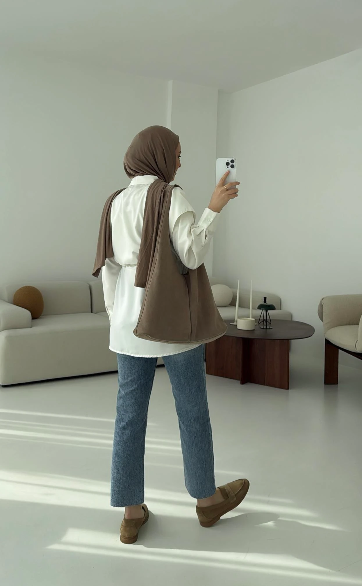 Çift Pileli Saten Bağlamalı Gömlek Beyaz