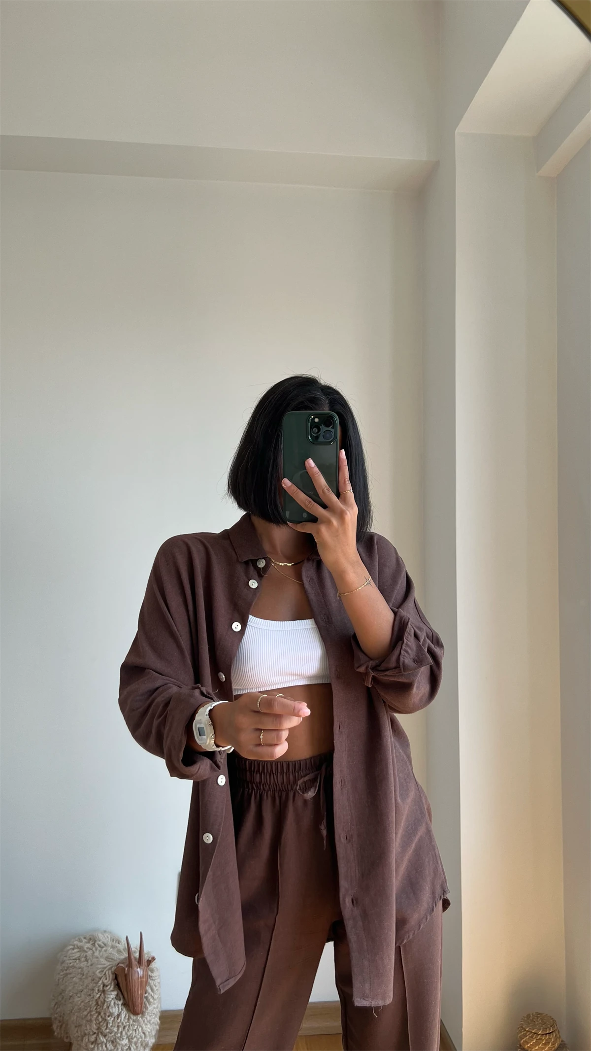 Keten beli Lastlikli Takım Kahve