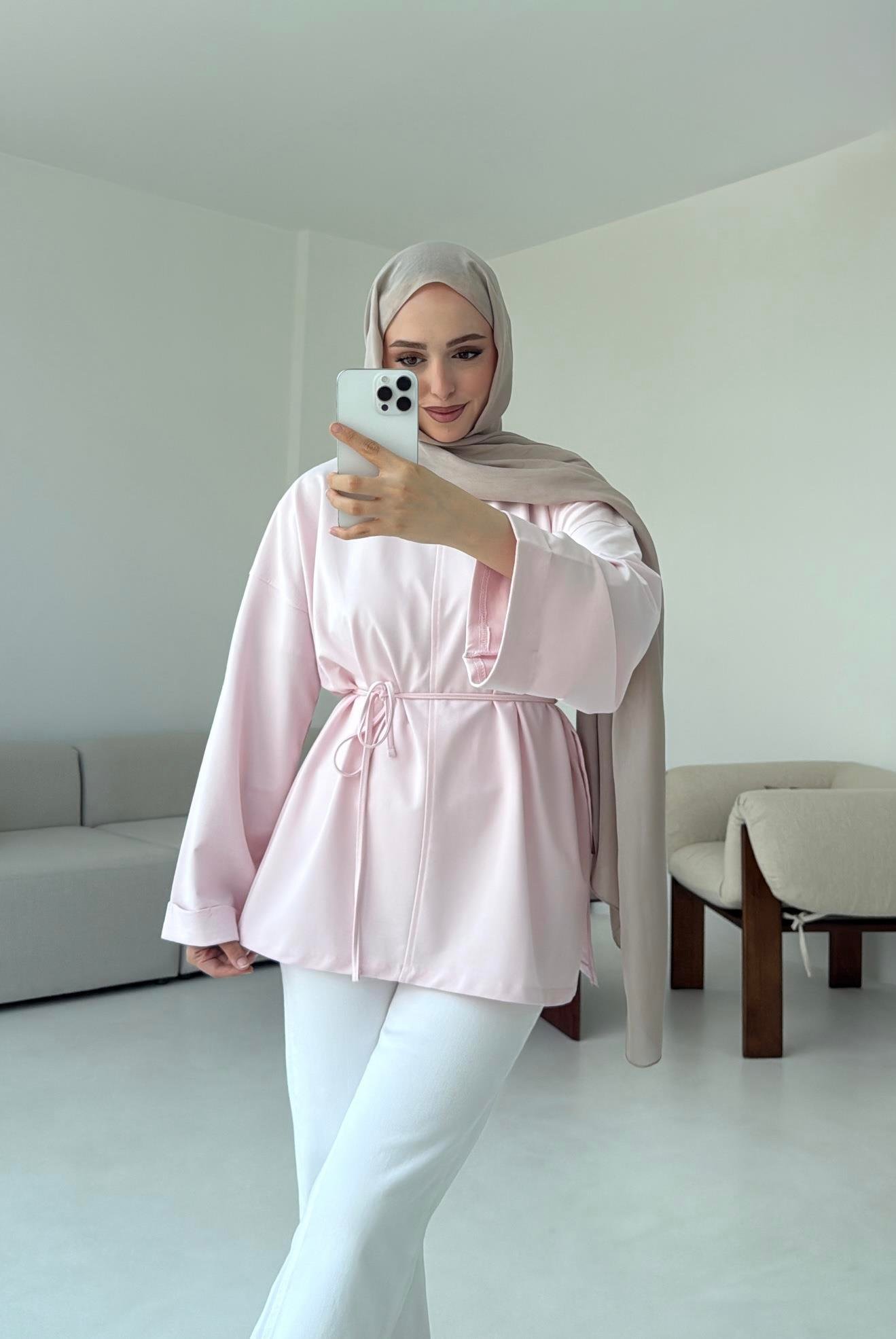 Bağlamalı Yanı Yırtmaç Detay Sweat Pudra