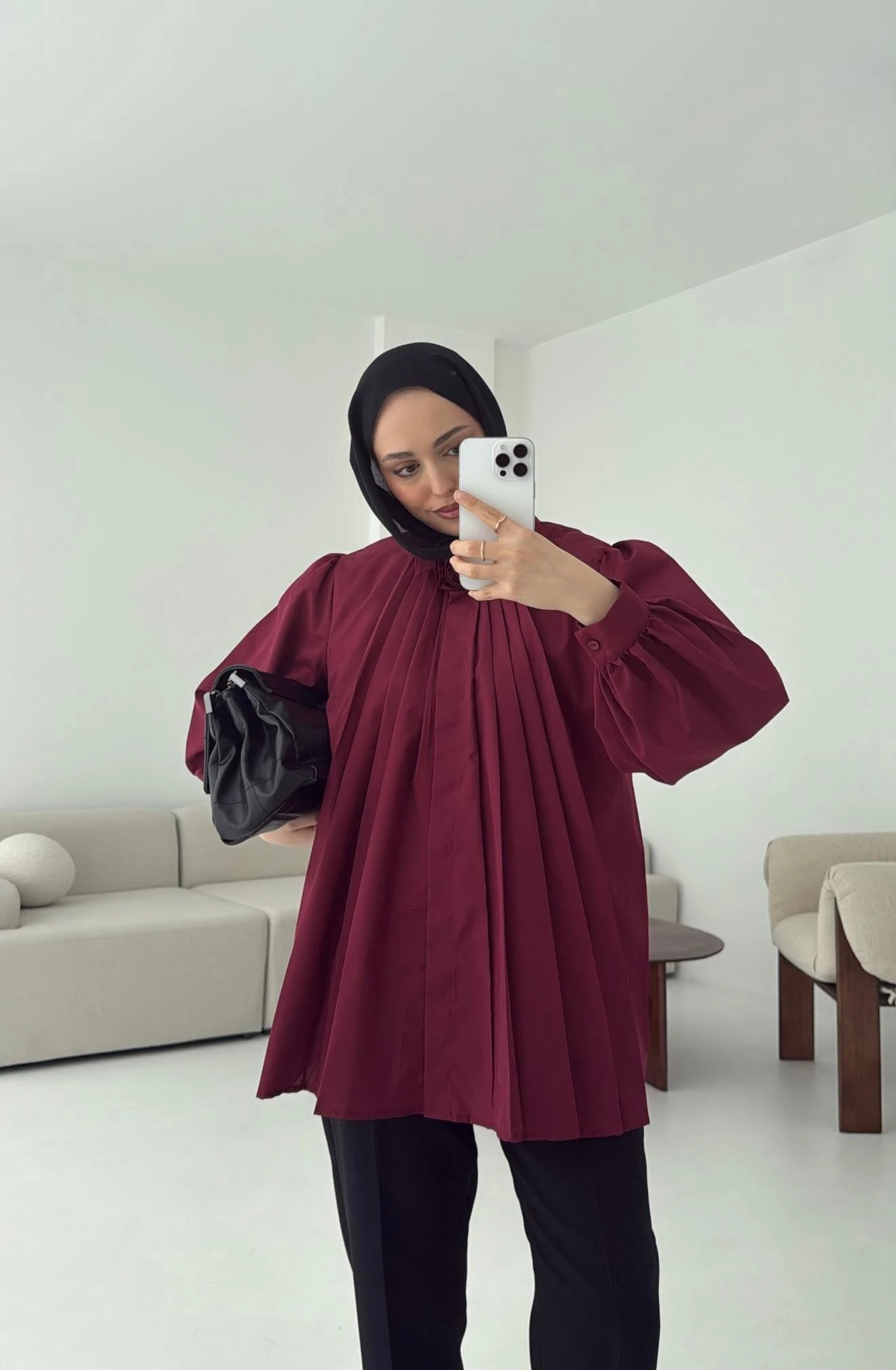 Pile Detay Gömlek Bordo