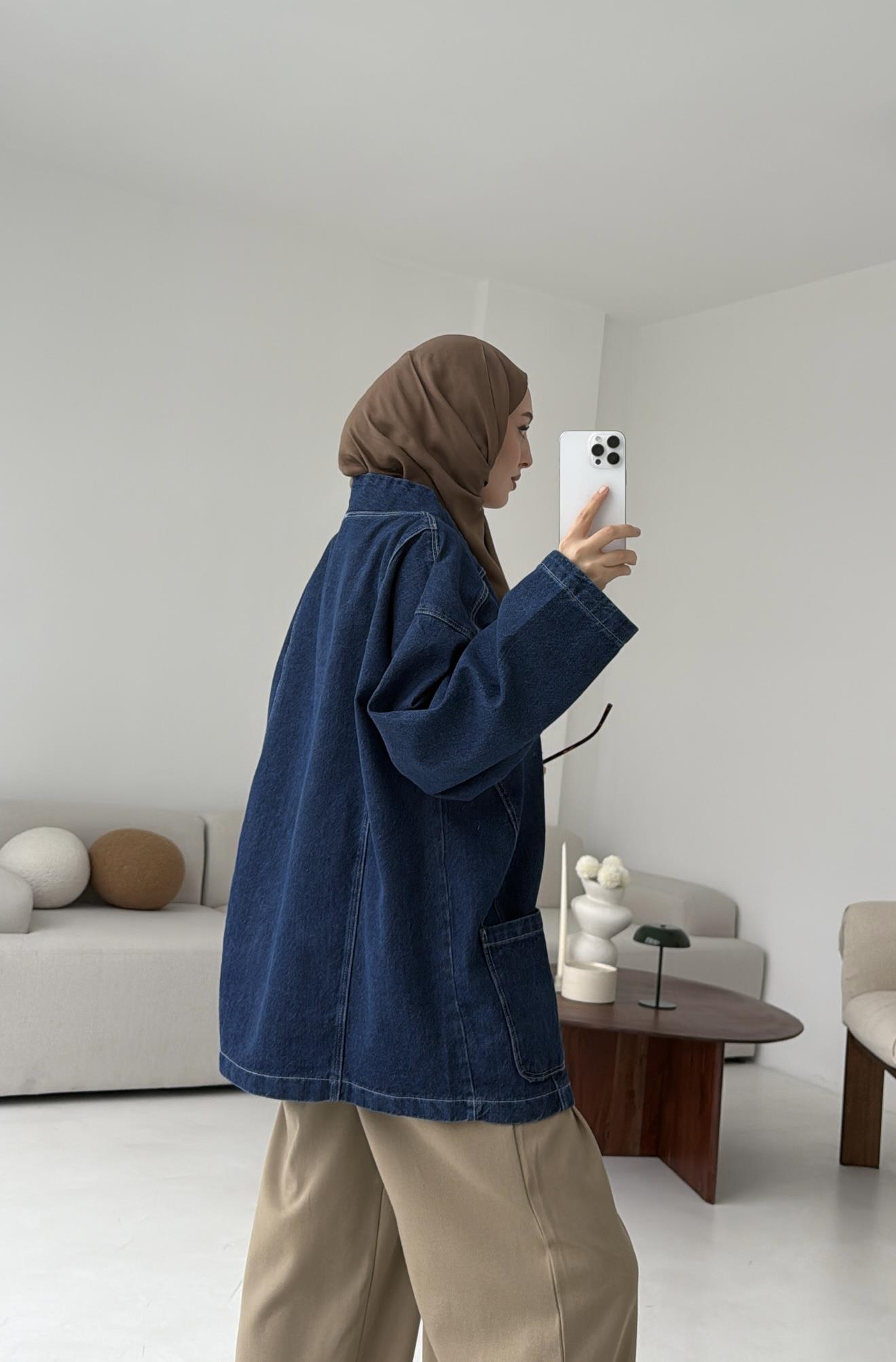 Oversize Wide Denim Ceket Mavi
