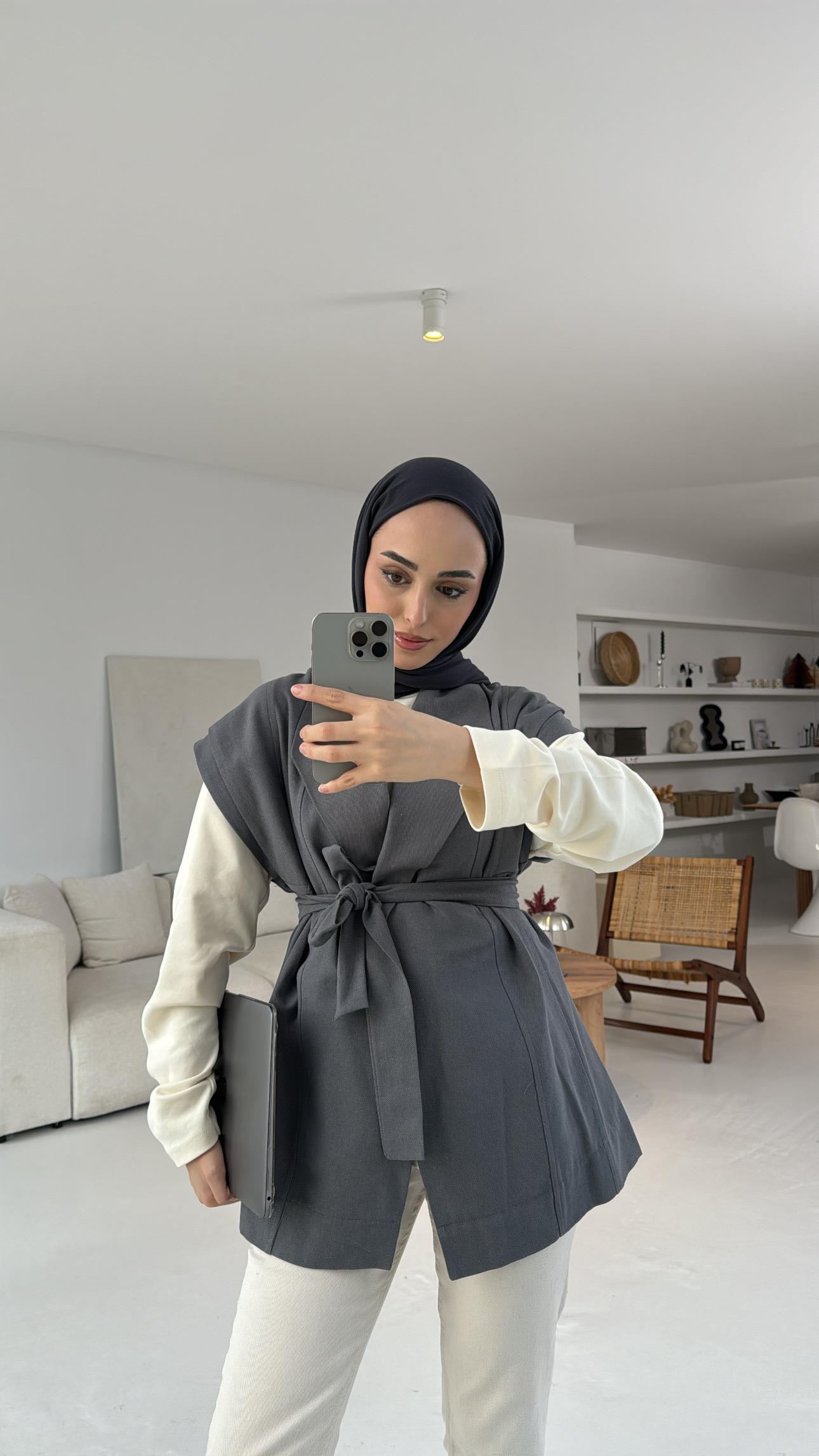 Pamuklu Gabardin Bağlamalı Yelek Gri