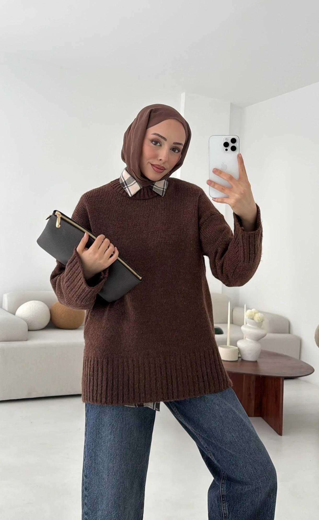 Oversize Soft Triko Kazak Kahve