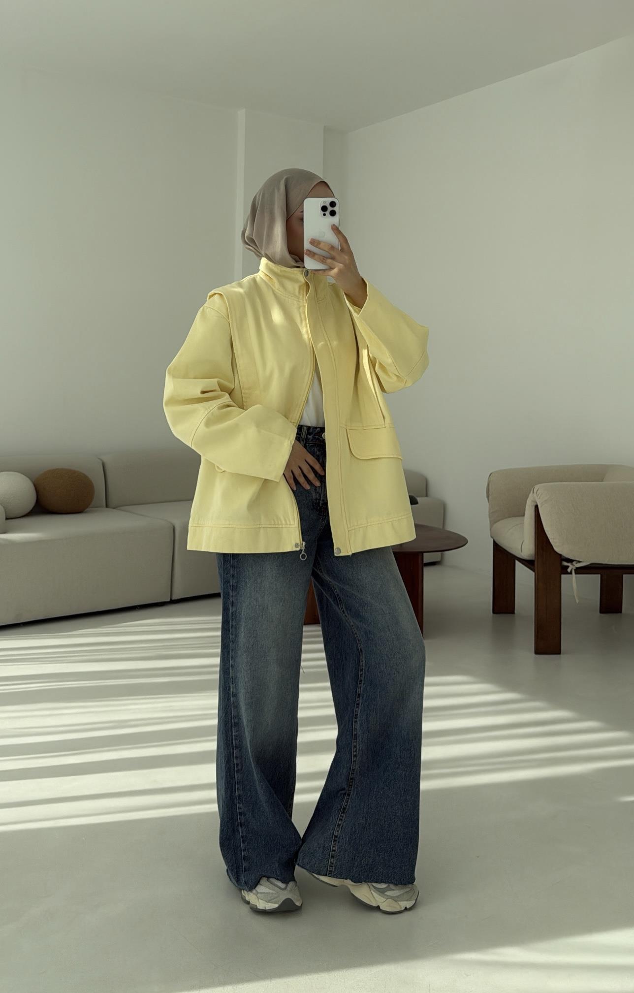 Premium Gabardin Tasarım Ceket  Sarı