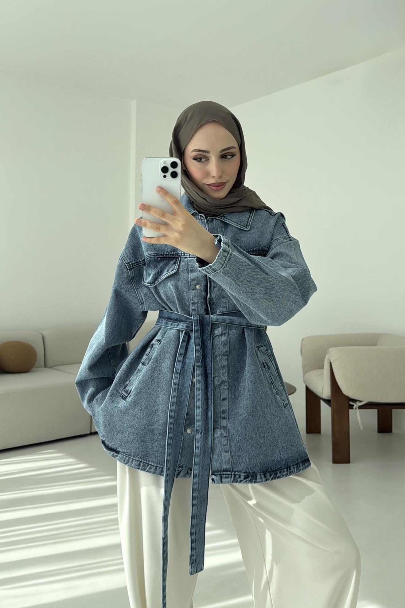 Bağlamalı Denim Ceket