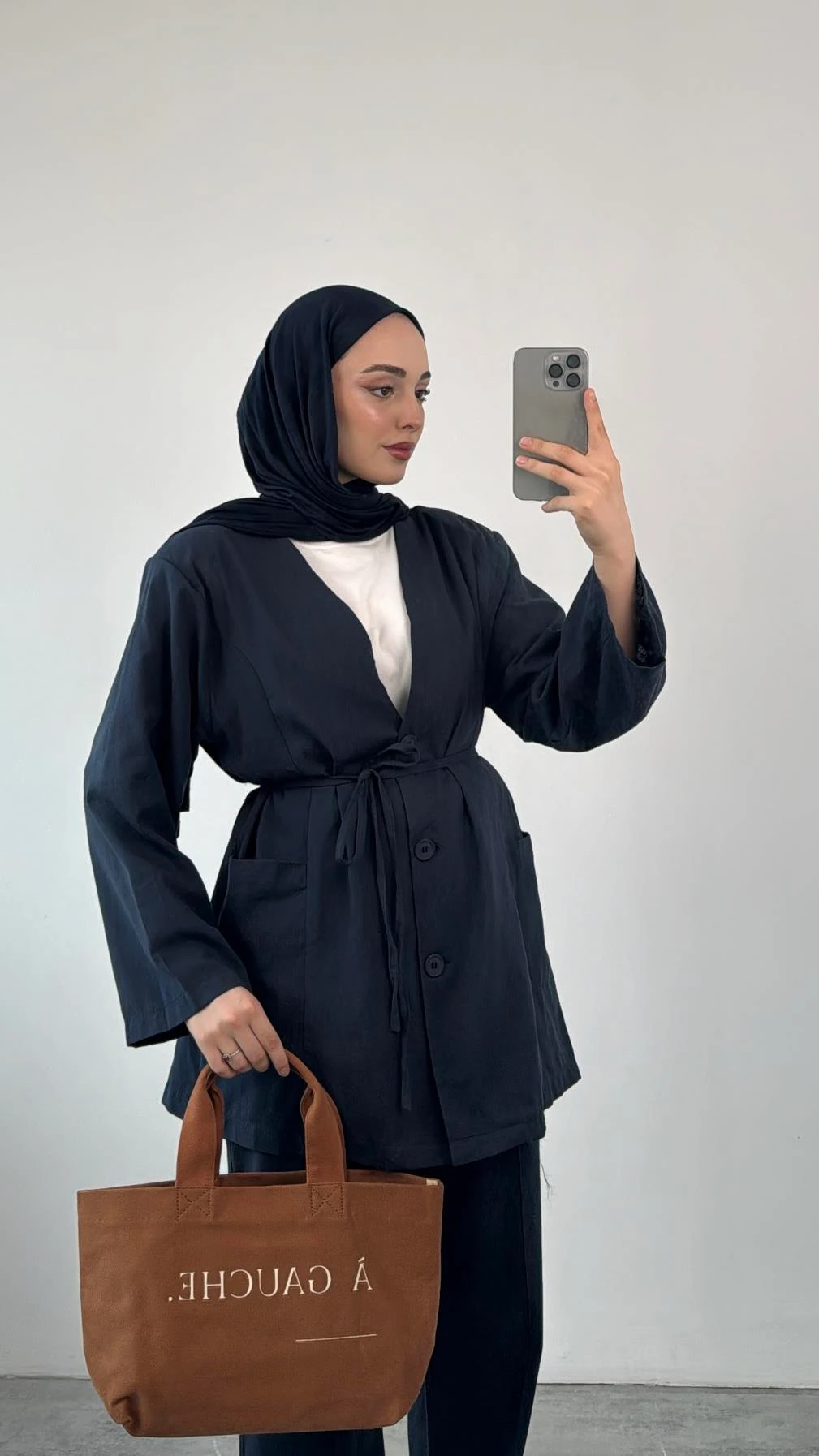 Düğmeli Kimonolu Takım Lacivert