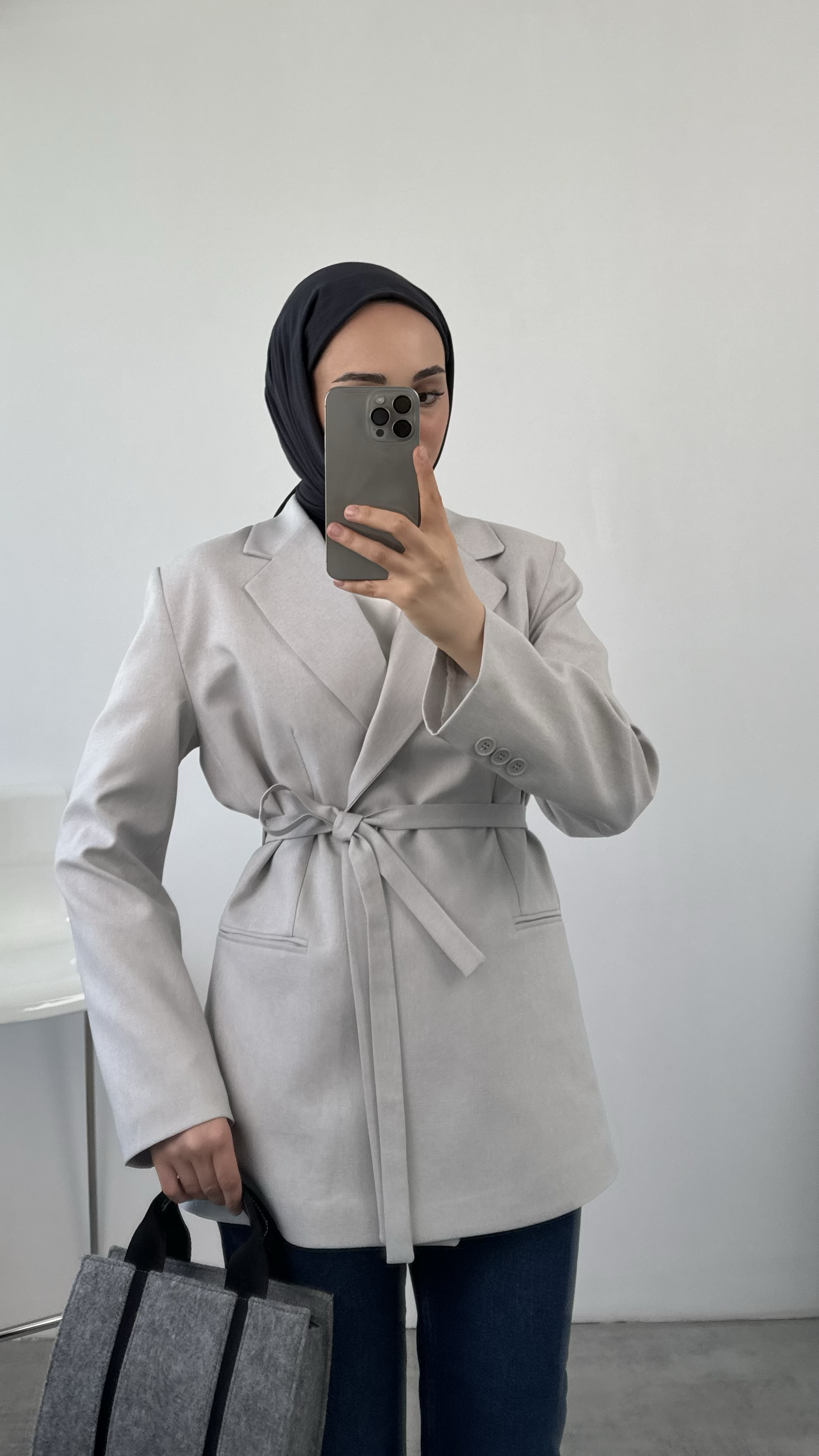 Bağlamalı Blazer Ceket Açık Gri