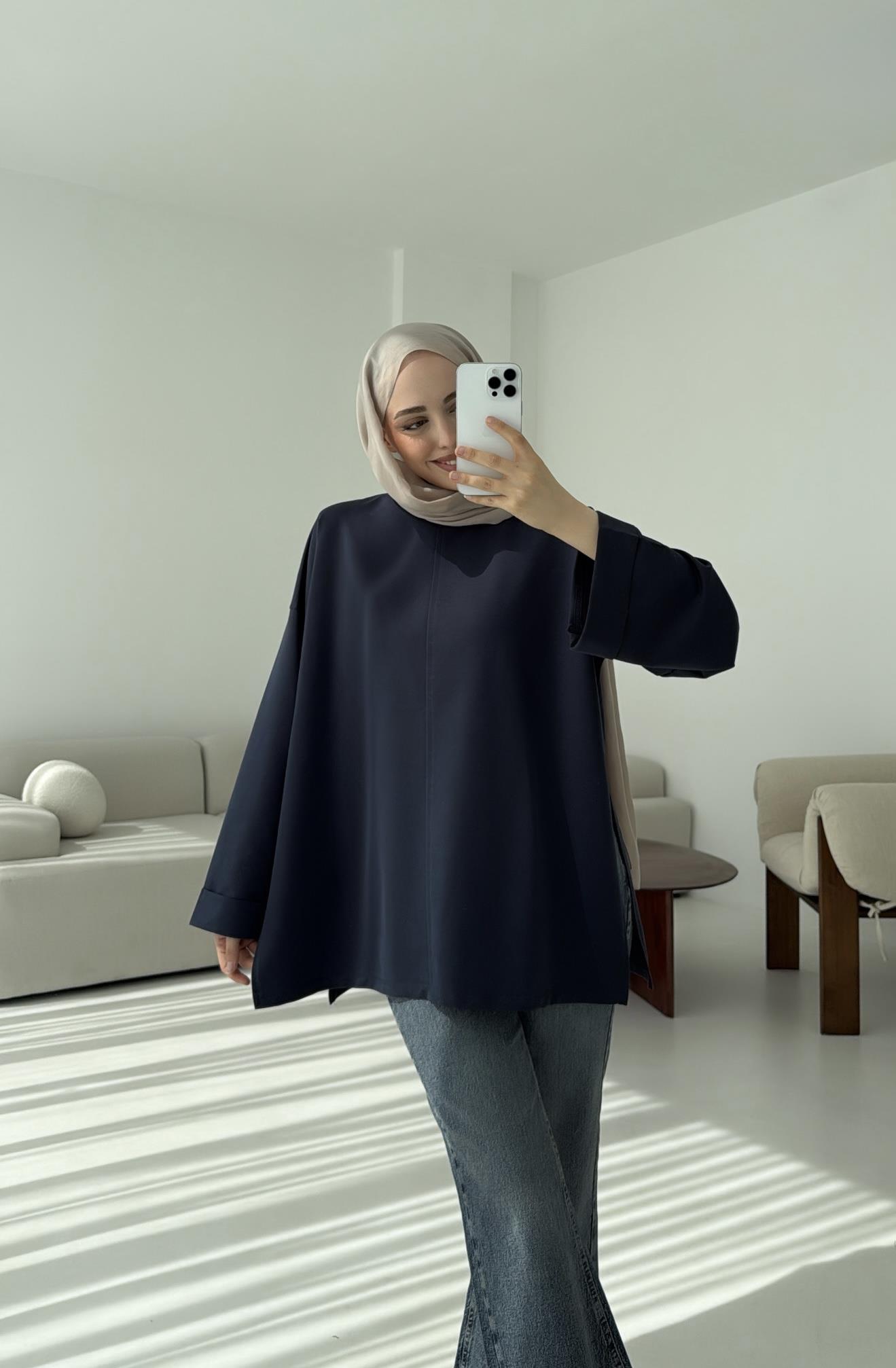 Bağlamalı Yanı Yırtmaç Detay Sweat Lacivert