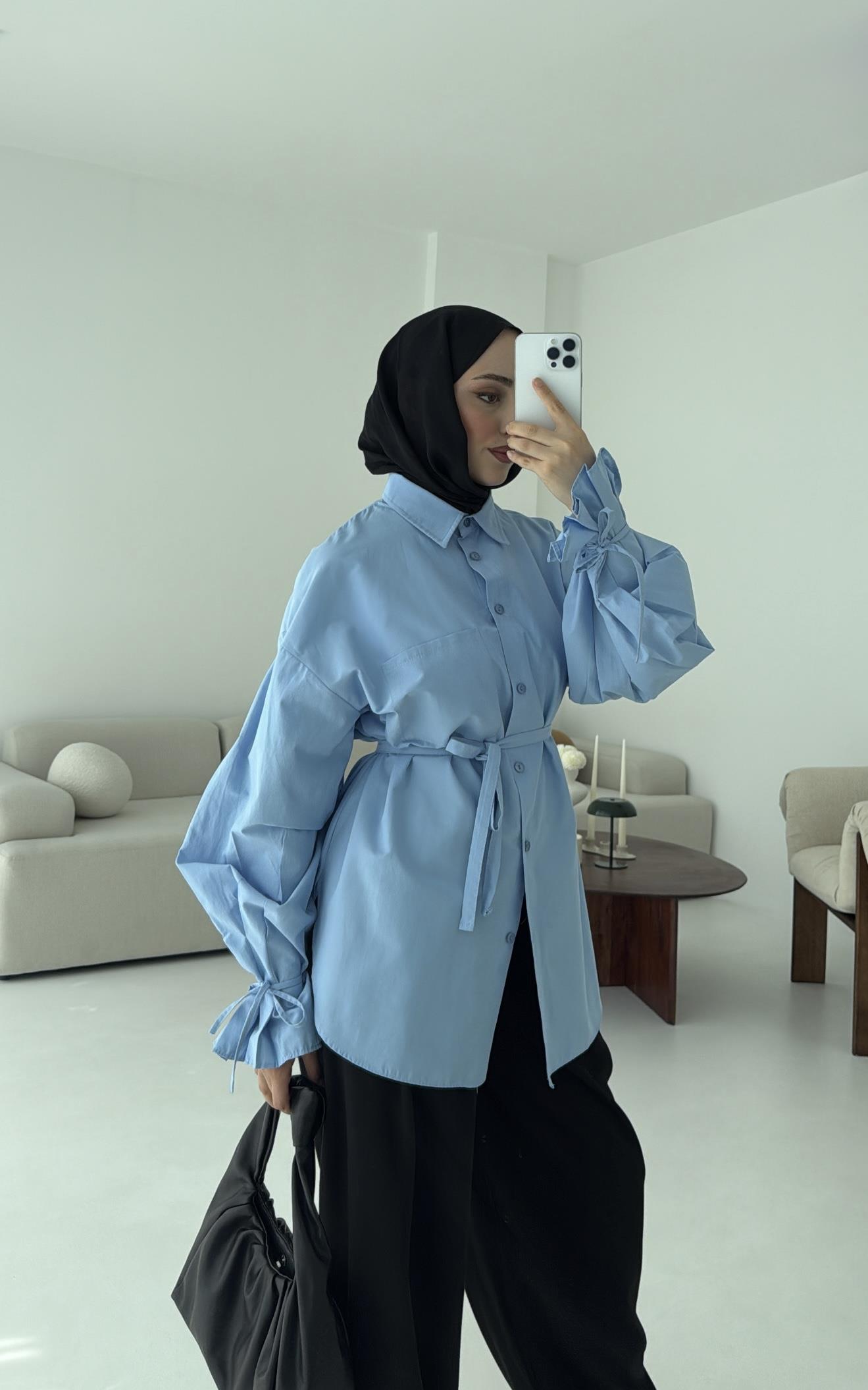 Kol Detay Tasarım Gömlek Mavi