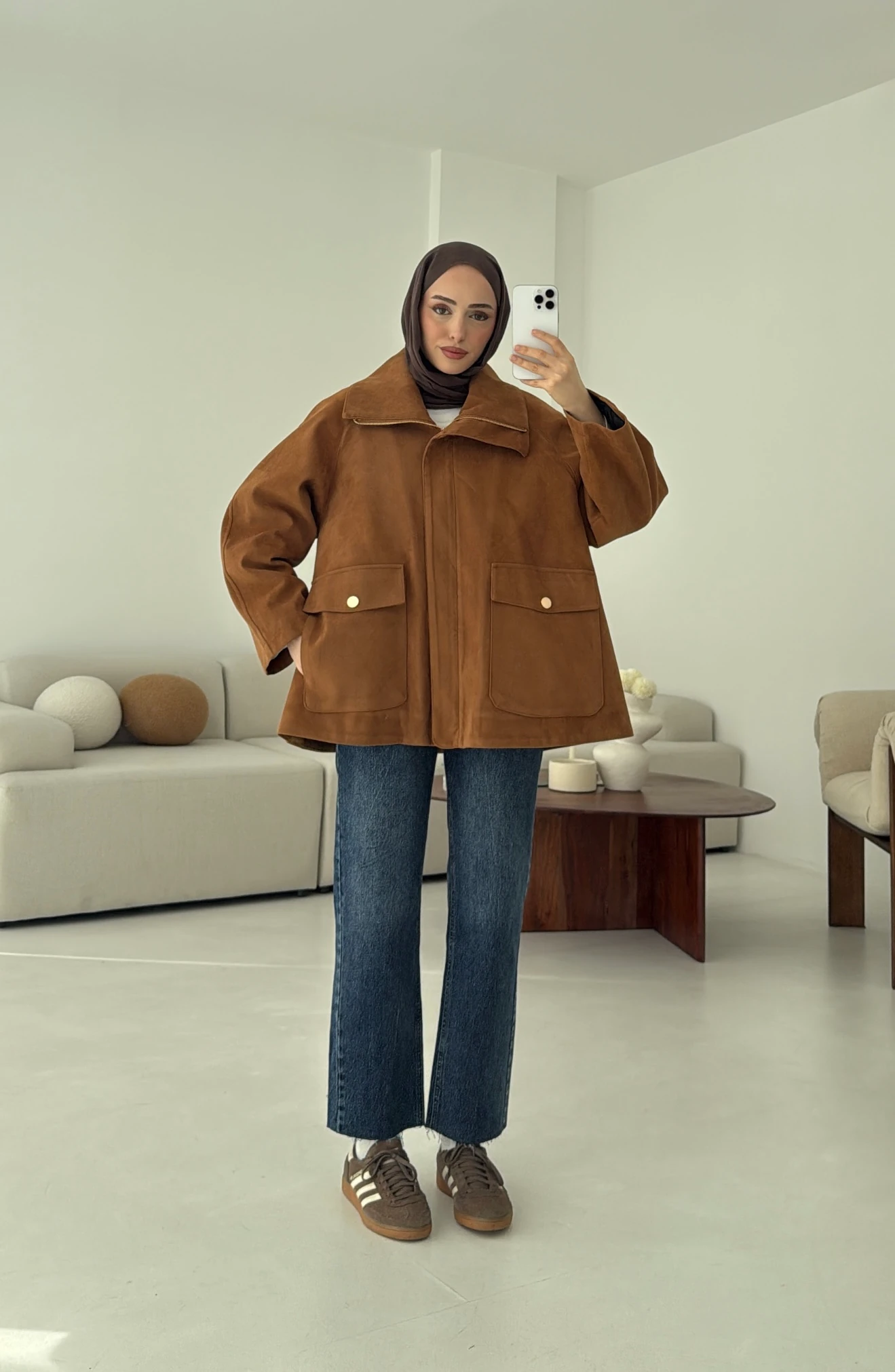 Oversize Dolgulu Süet Ceket Taba