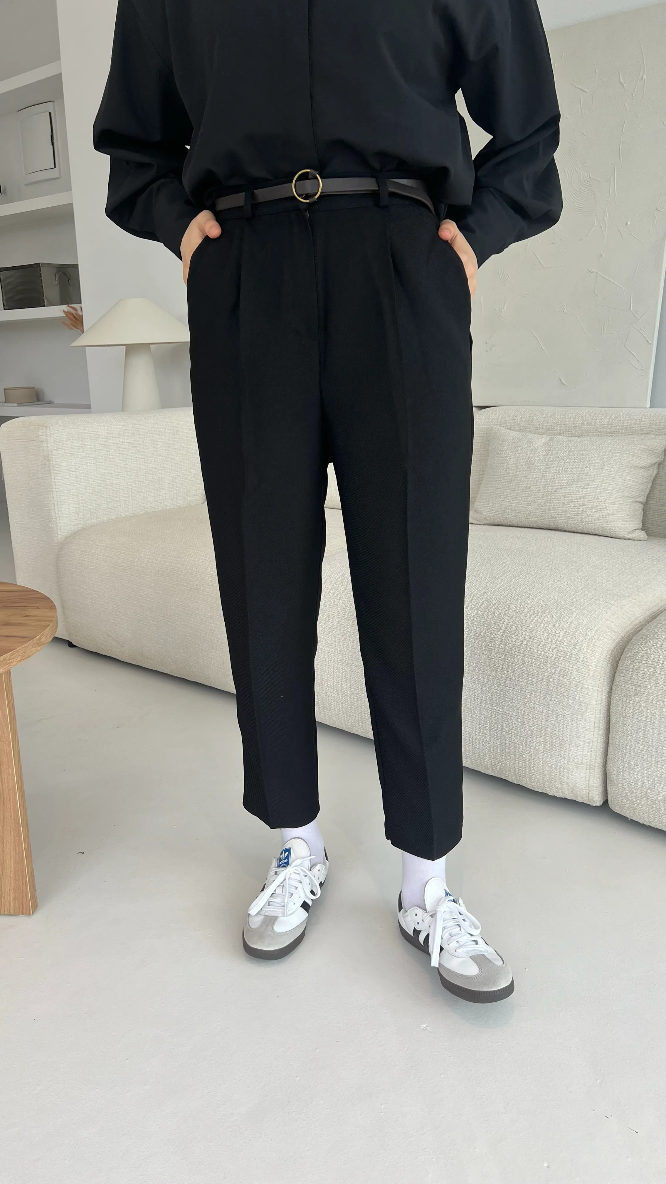 Kemerli Kumaş Pantolon Siyah