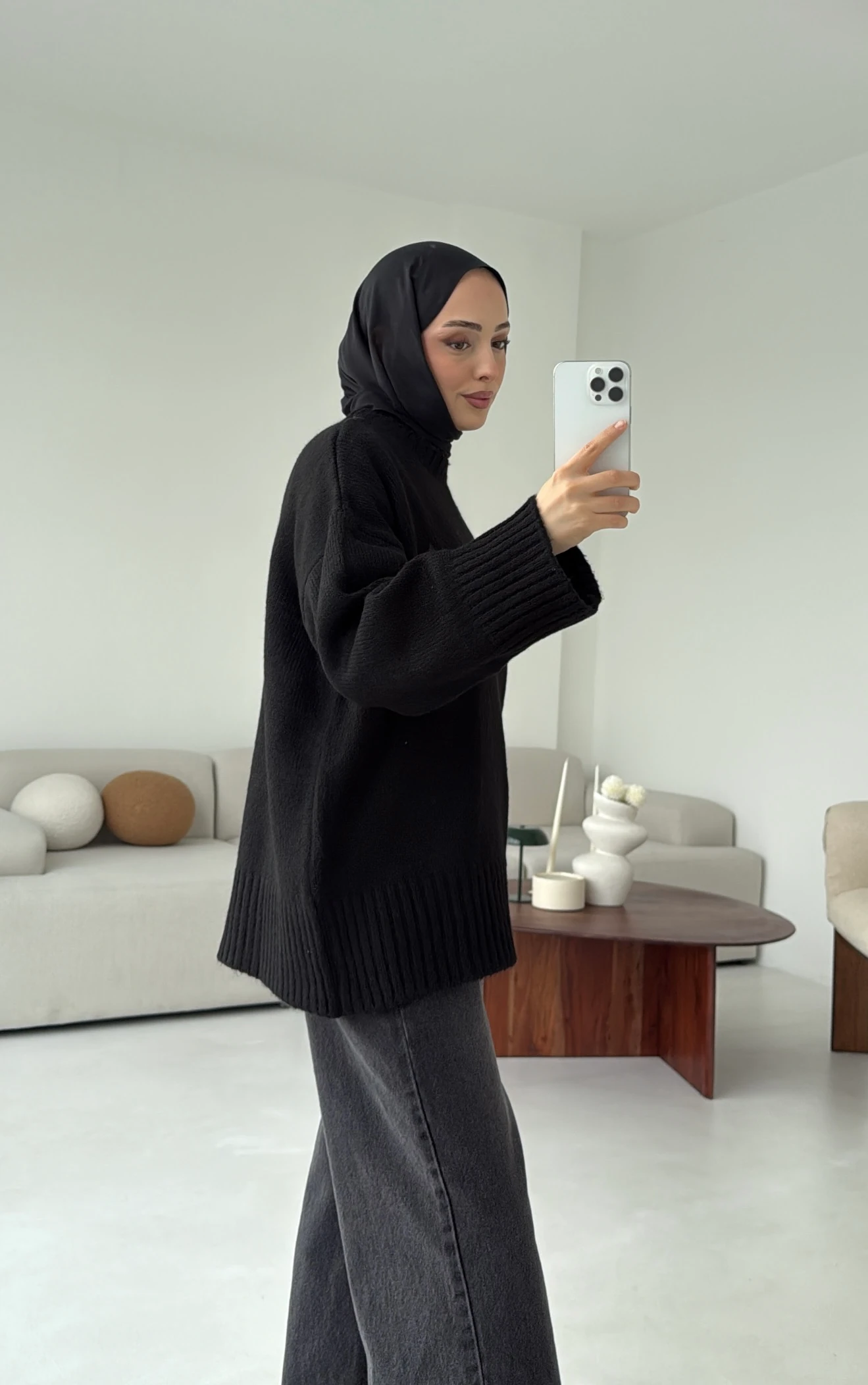 Çift Kat Triko Kazak Siyah