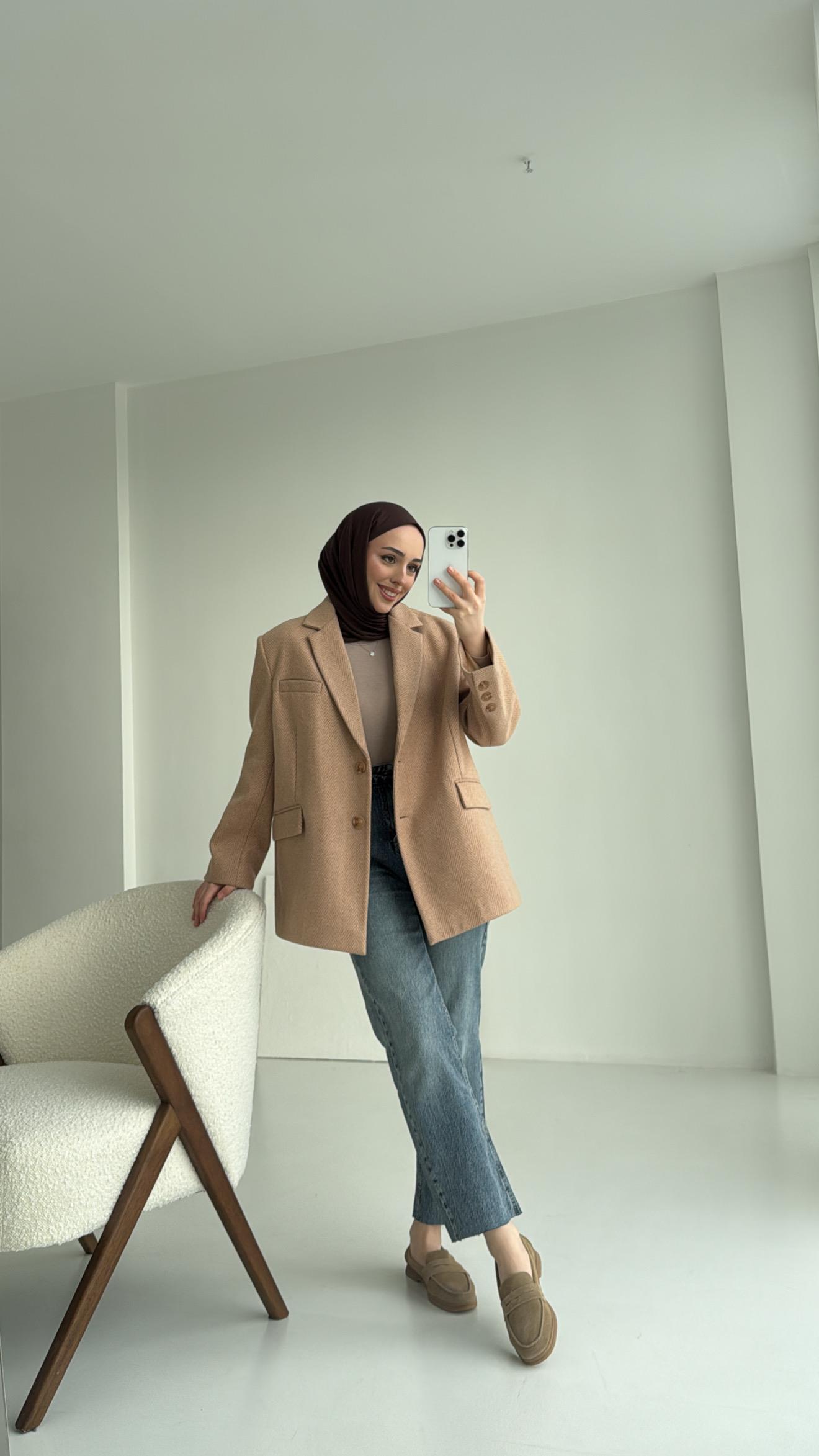 Kaşe Kruvaze Ceket Camel