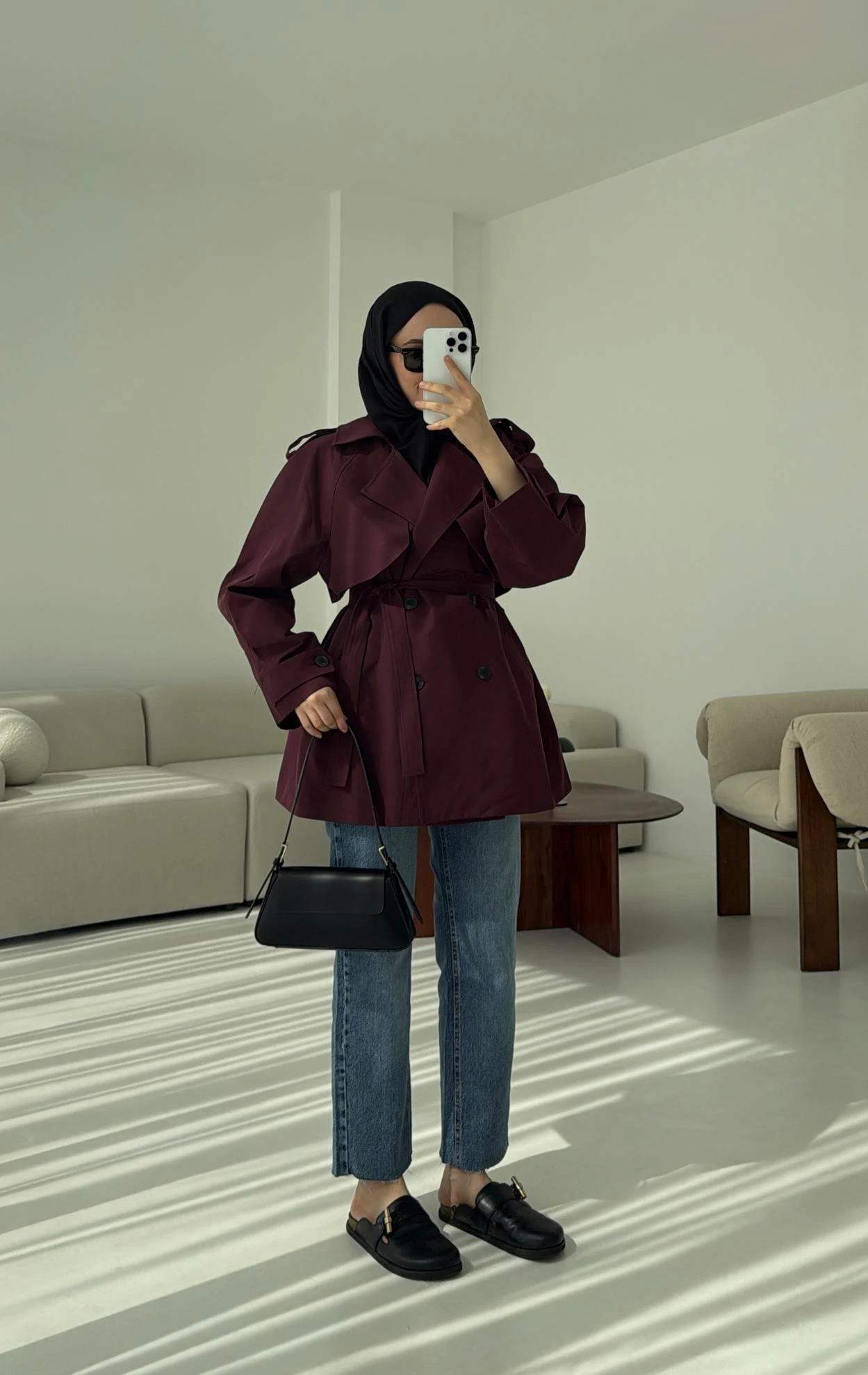 Allerli Kısa Trençkot Bordo