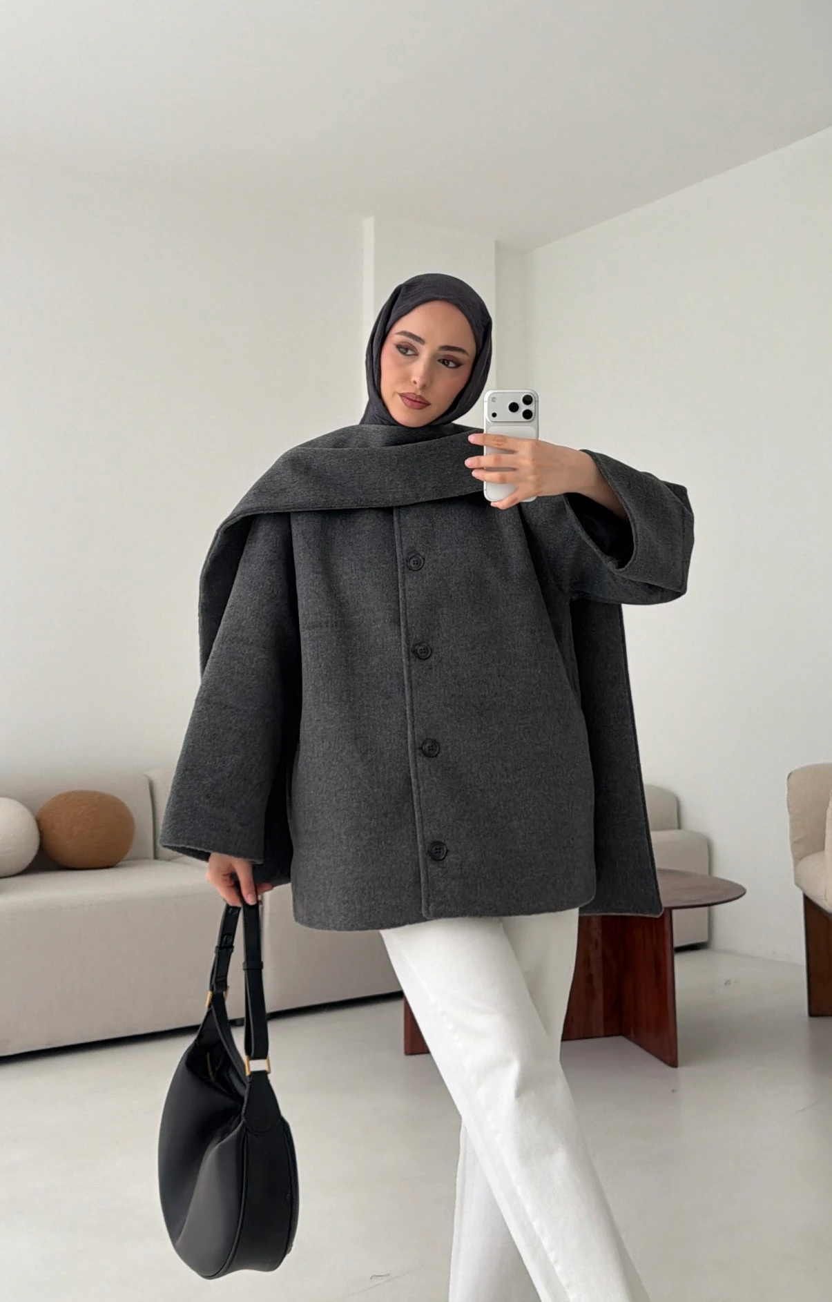 Atkılı Kaşe Kaban Gri