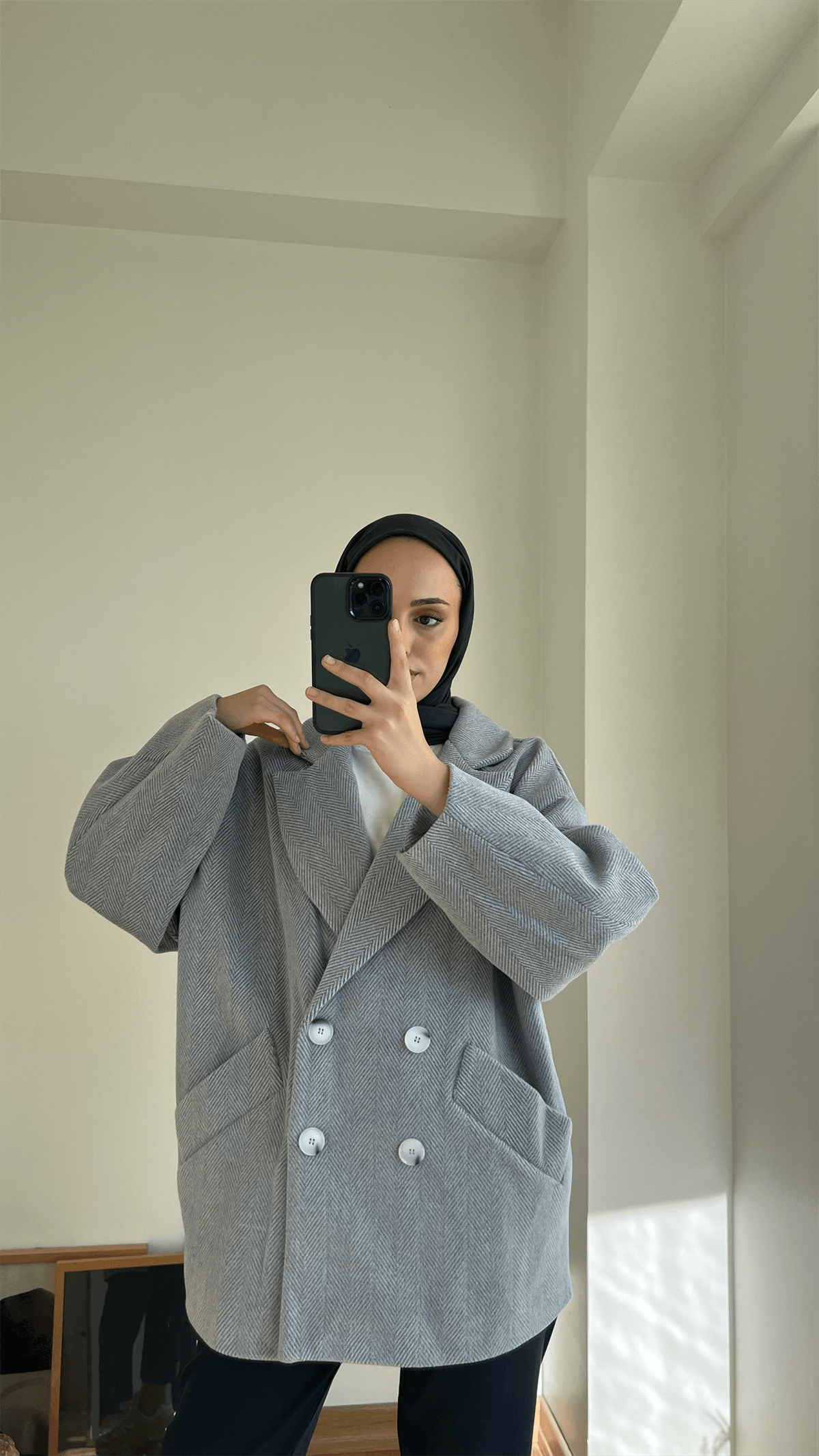 Oversize Kaşe Kaban Gri