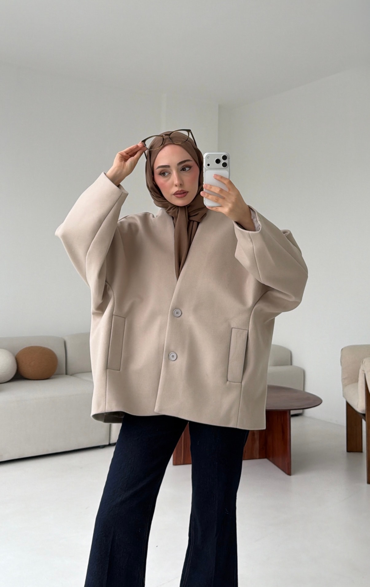 Soft Oversize Kaşe Kaban Taş