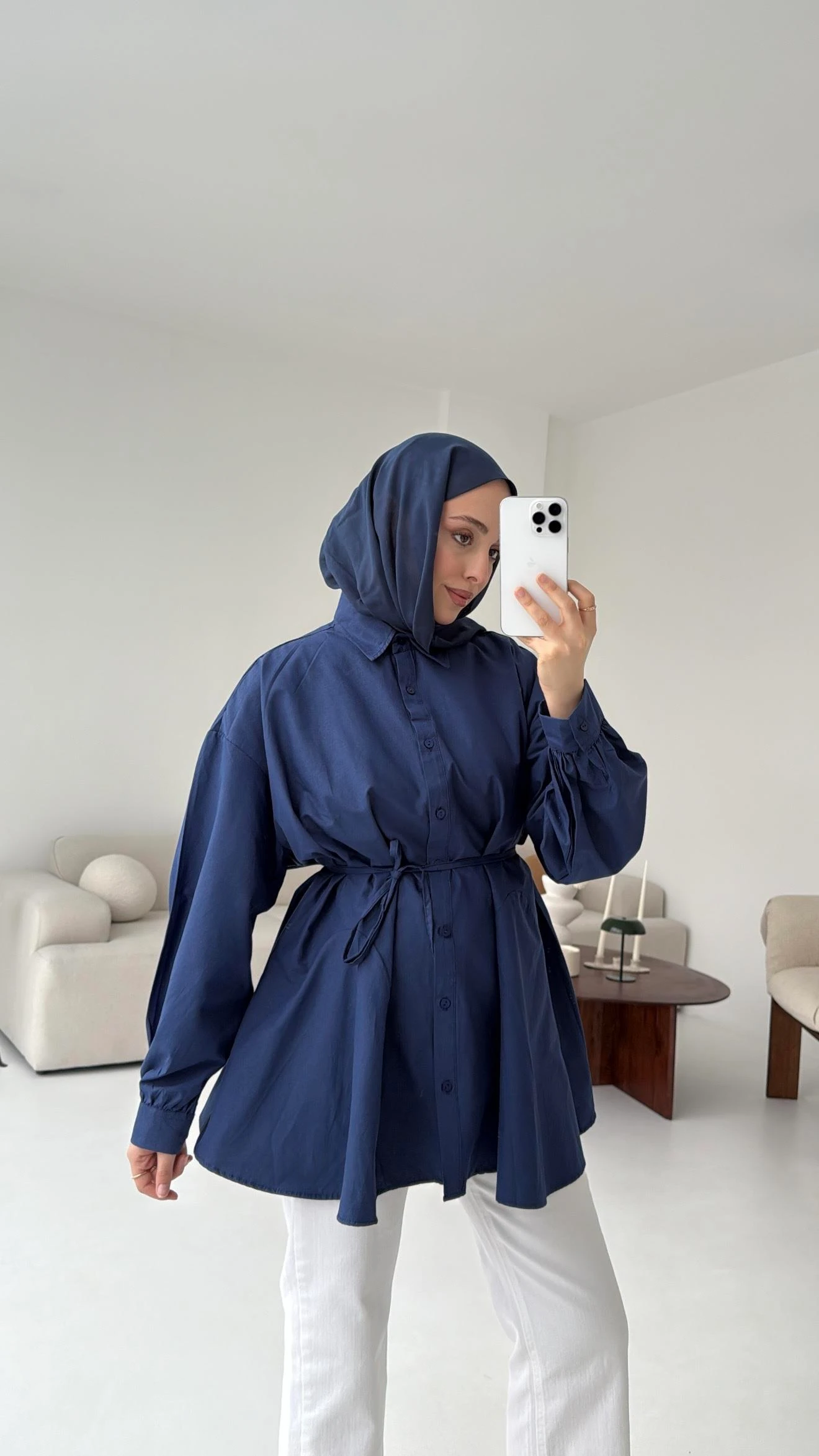 Volanlı Lacivert Gömlek