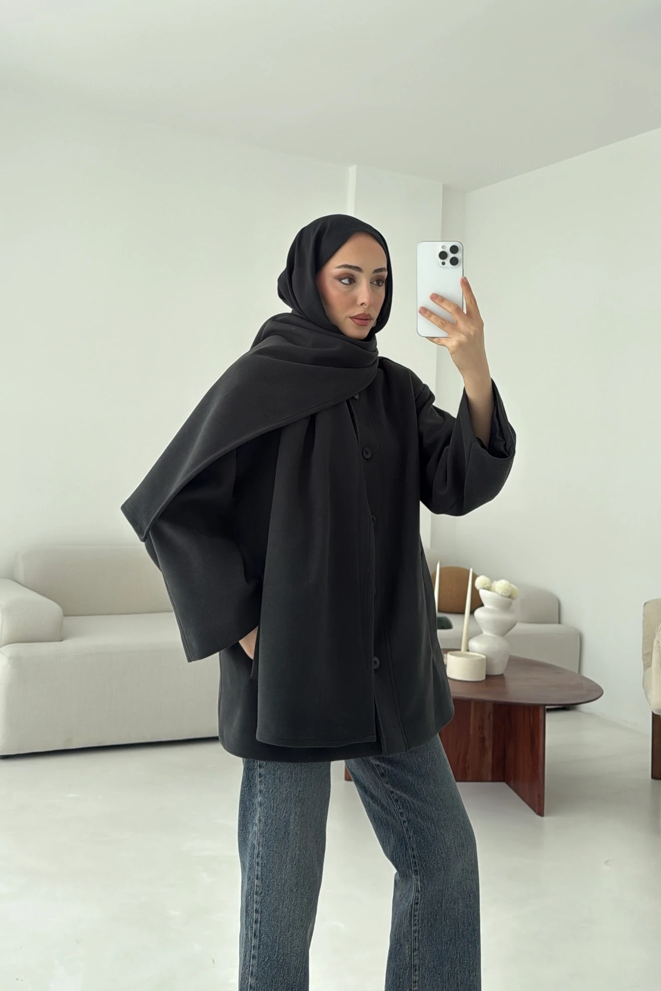 Hakim Yaka Atkılı Ceket/Kaban Koyu Gri