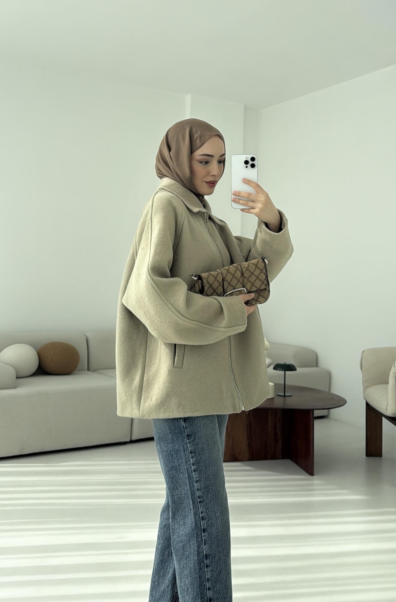 Fermuarlı Premıum Kece Ceket Küf Yeşili