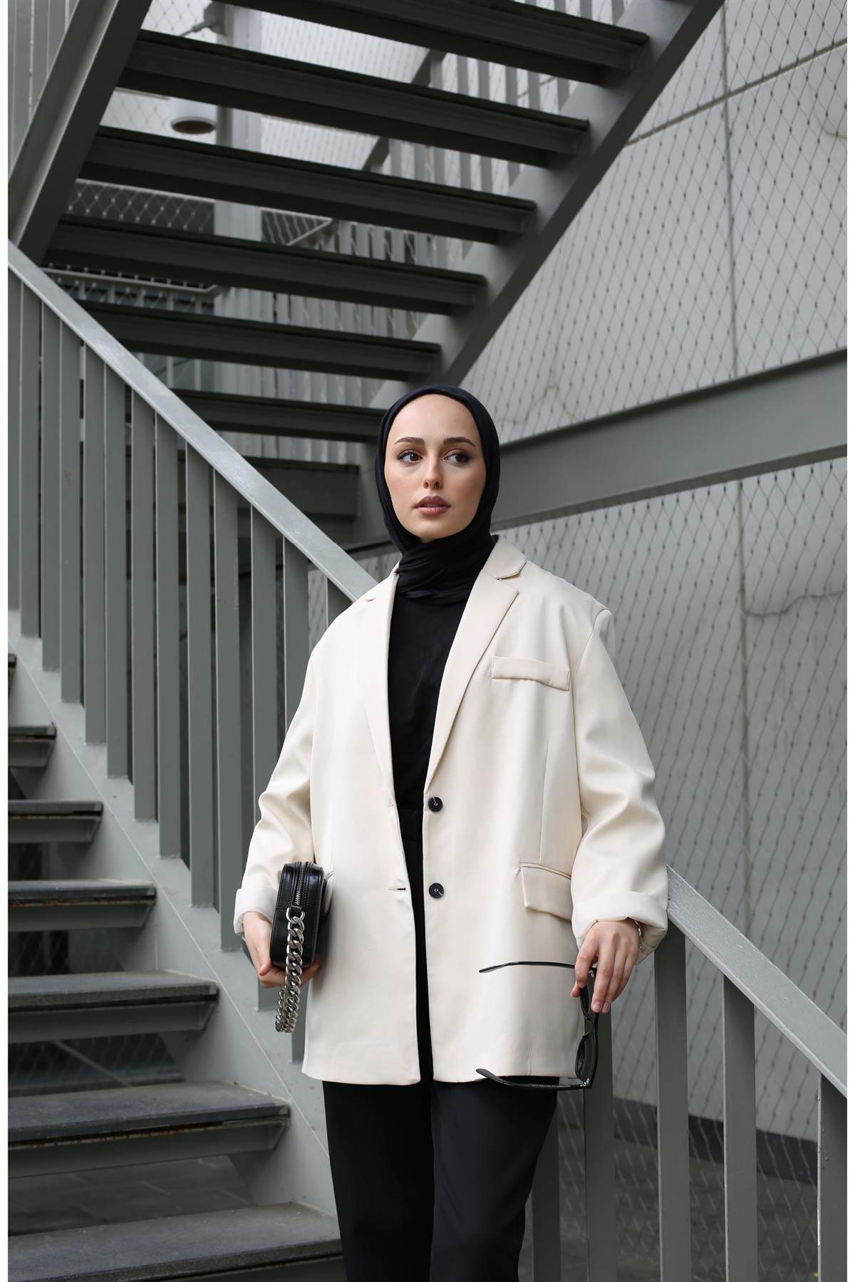 Bej Dadfit Oversize Blazer