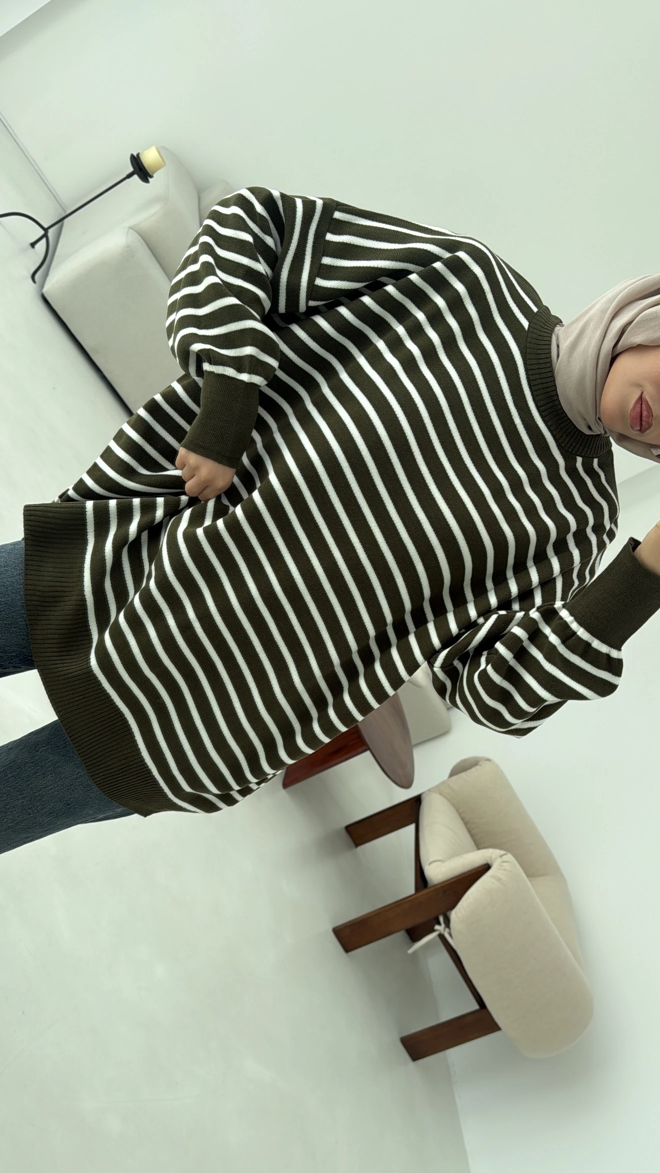 Çizgili Triko Kazak Haki