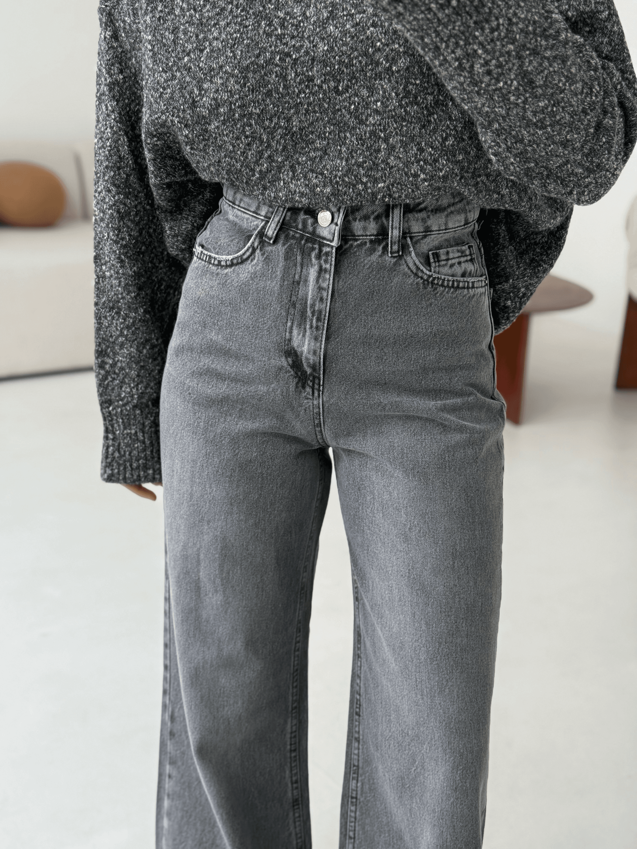 Wide Leg Gri Pantolon
