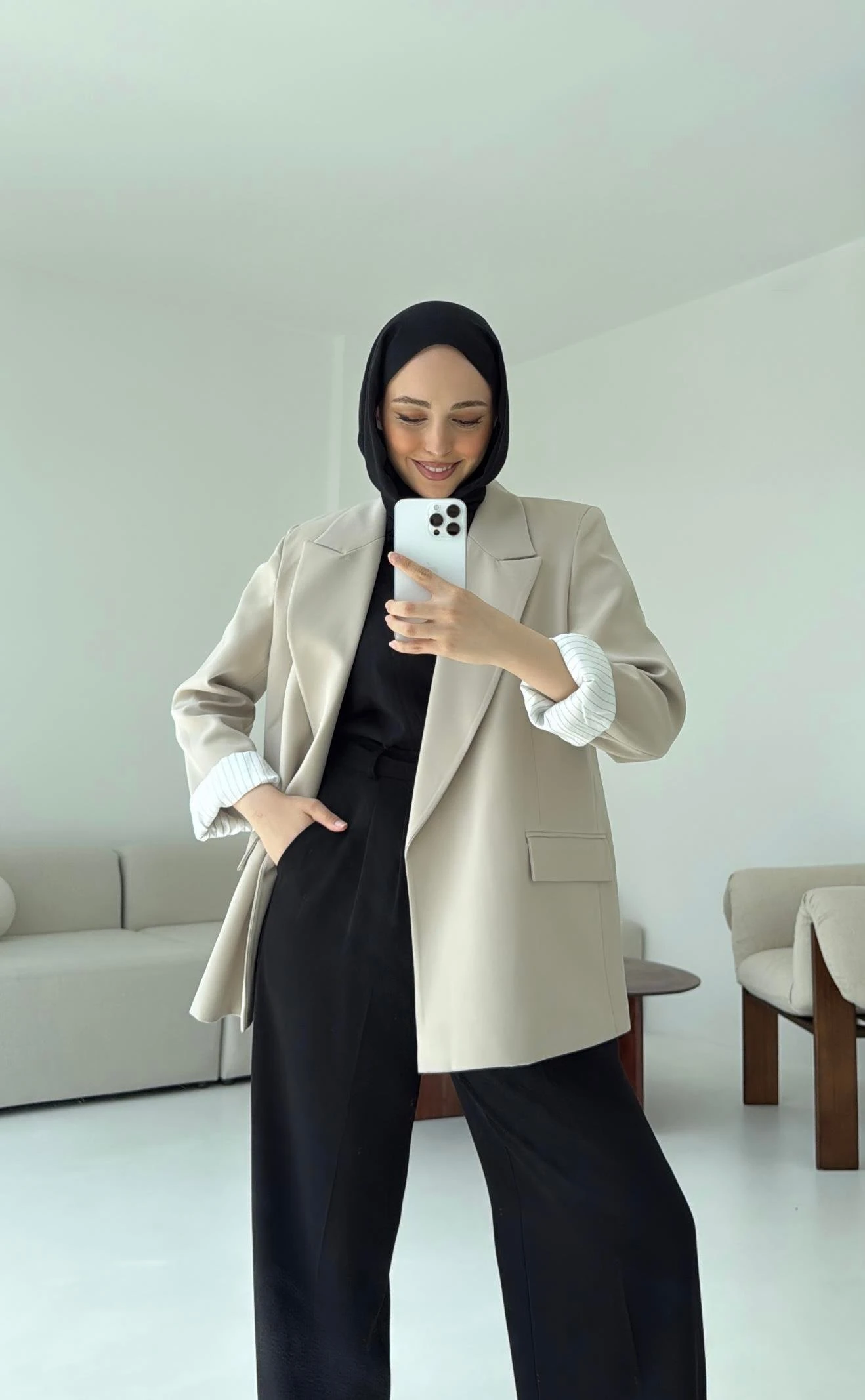 Kolu Katlamalı Blazer Vizon