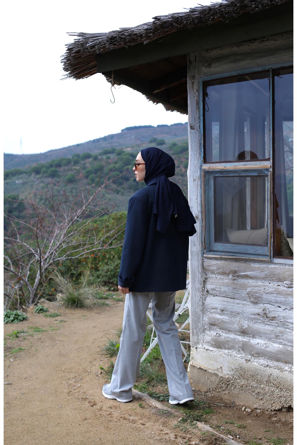 Oversize Kesim Blazer Ceket Lacivert