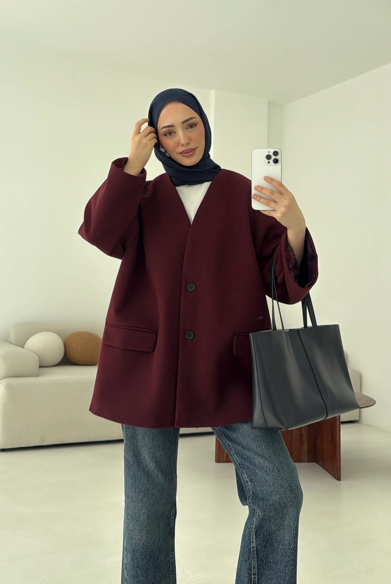 Düşük Omuz Atkılı Kaşe Ceket Bordo