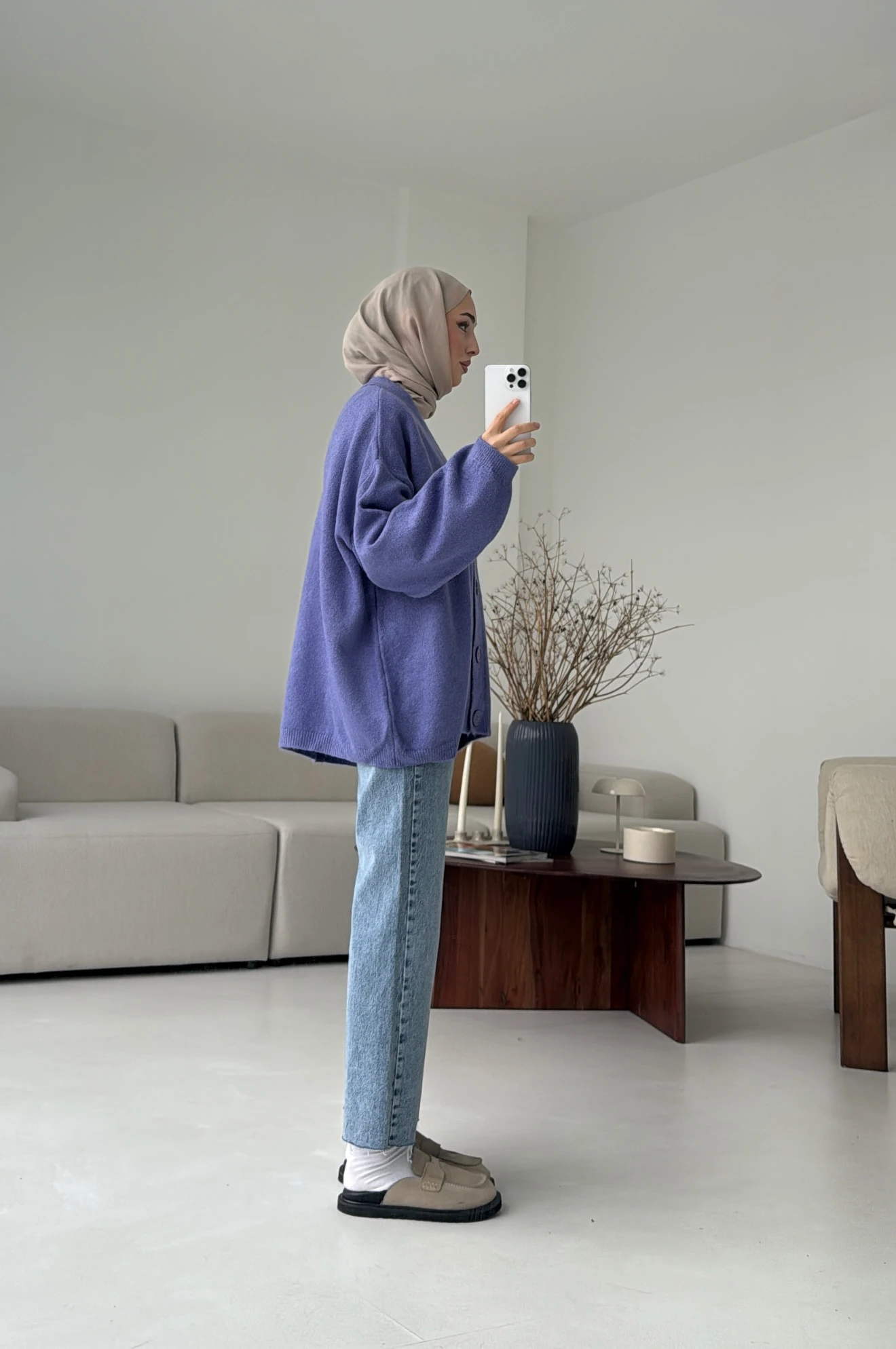 Oversize Yünlü Kazak Lila