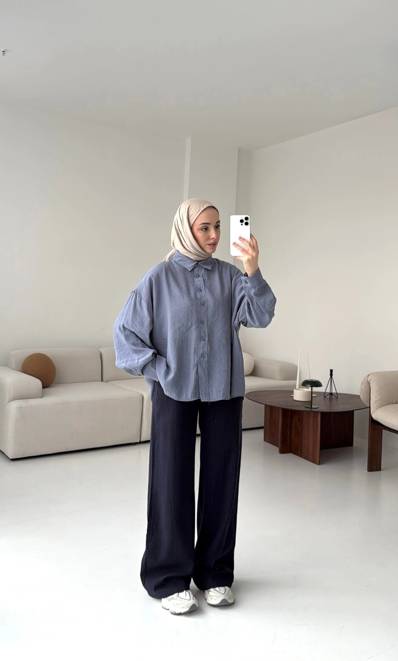 Tencel Pis Dikiş Oversize Mavi Gömlek