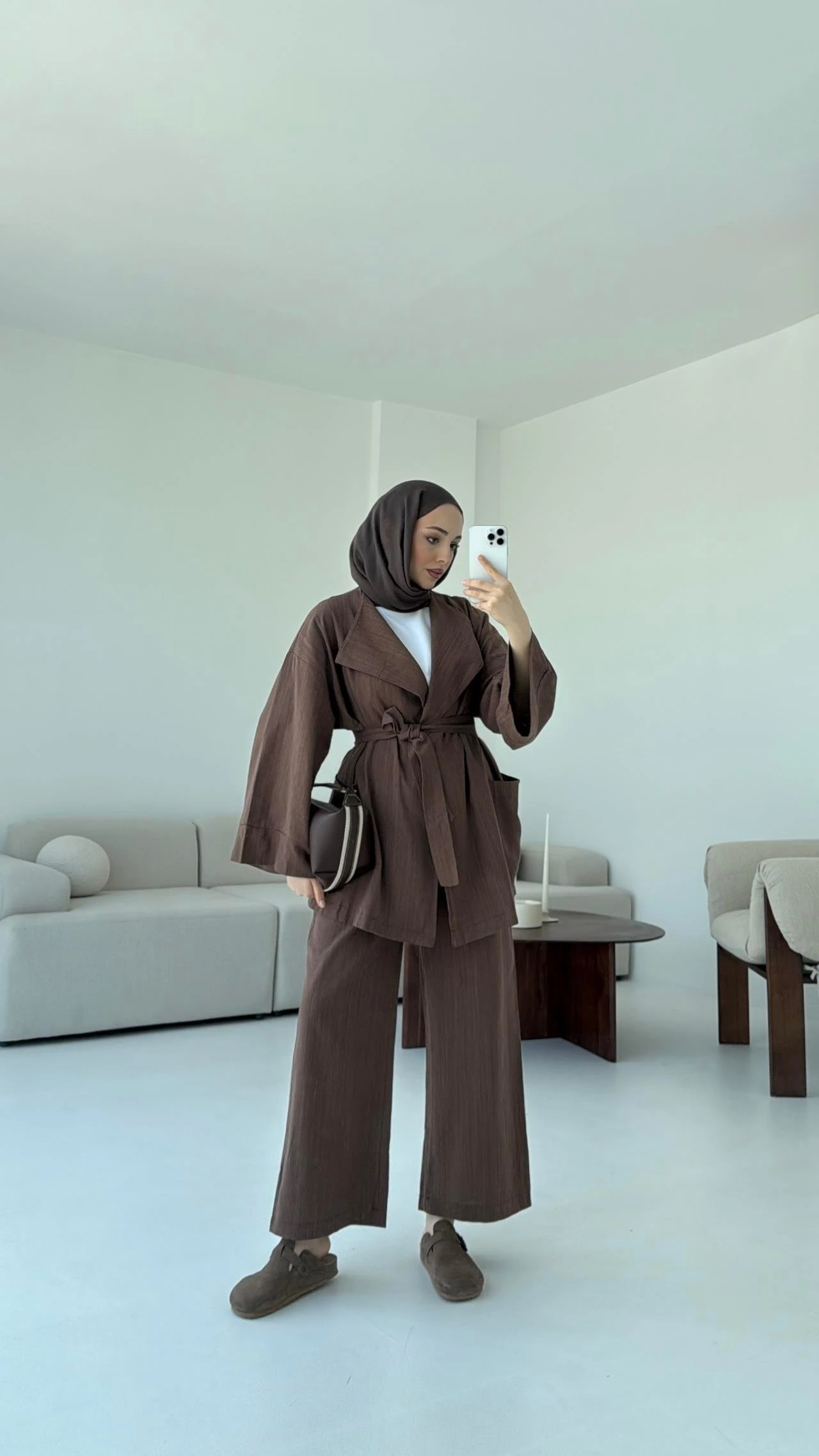 Keten Ceketli Takım Kahve